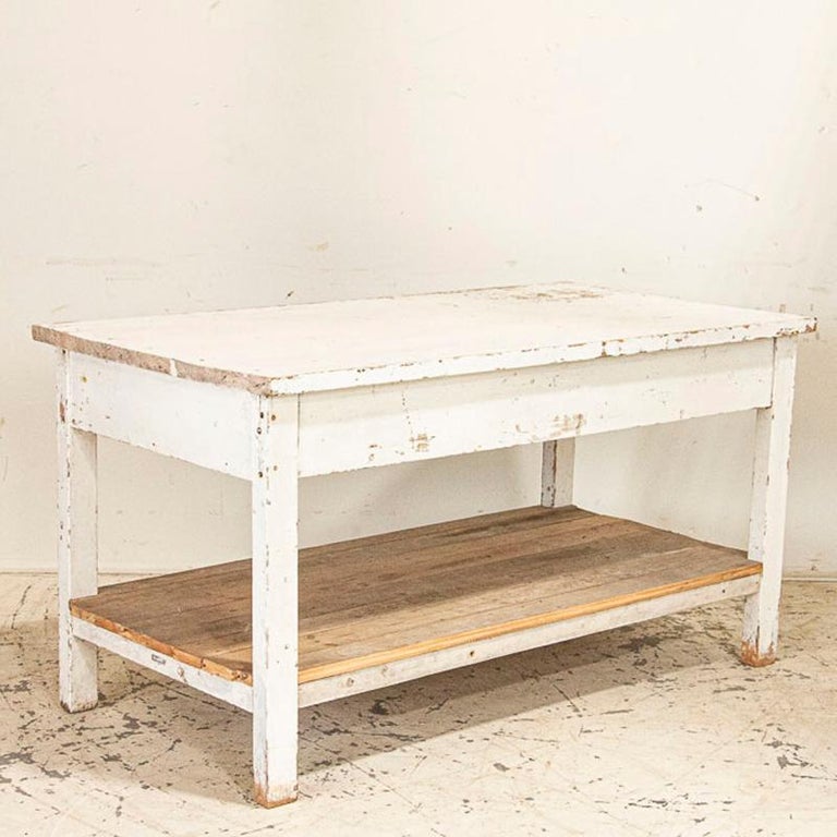 Antique Original White Painted Work Table Kitchen Island at 1stDibs