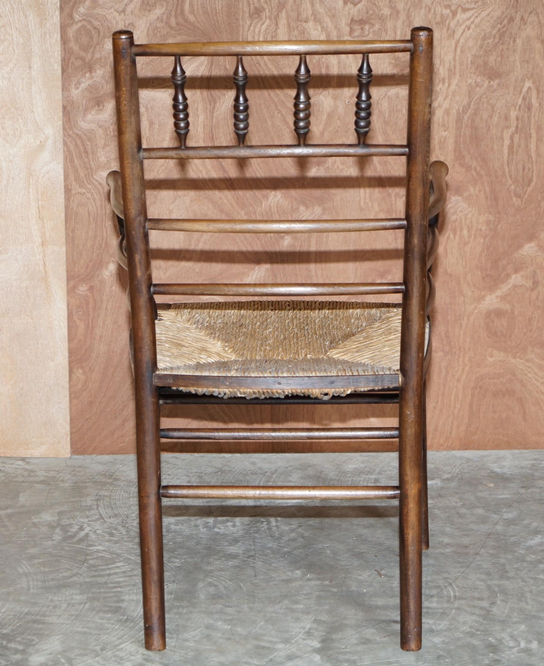 Antique Original William Morris Sussex Rush Seat Armchair Seen in the V&A Museum 6