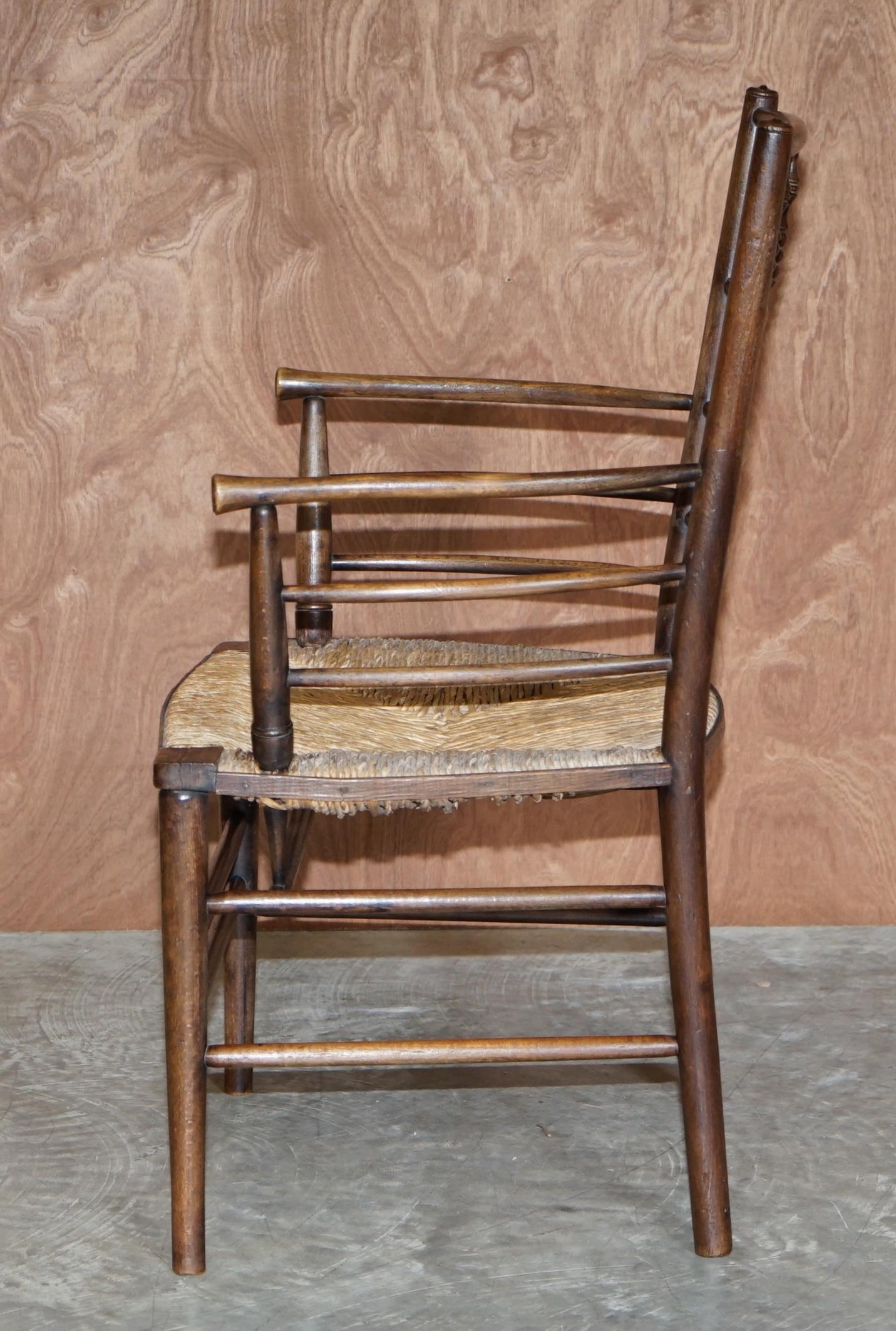 Antique Original William Morris Sussex Rush Seat Armchair Seen in the V&A Museum 7