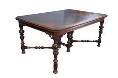 Antique Orinoco Jacobean Spanish Revival Oak Pierced Scroll Dining Table 72"