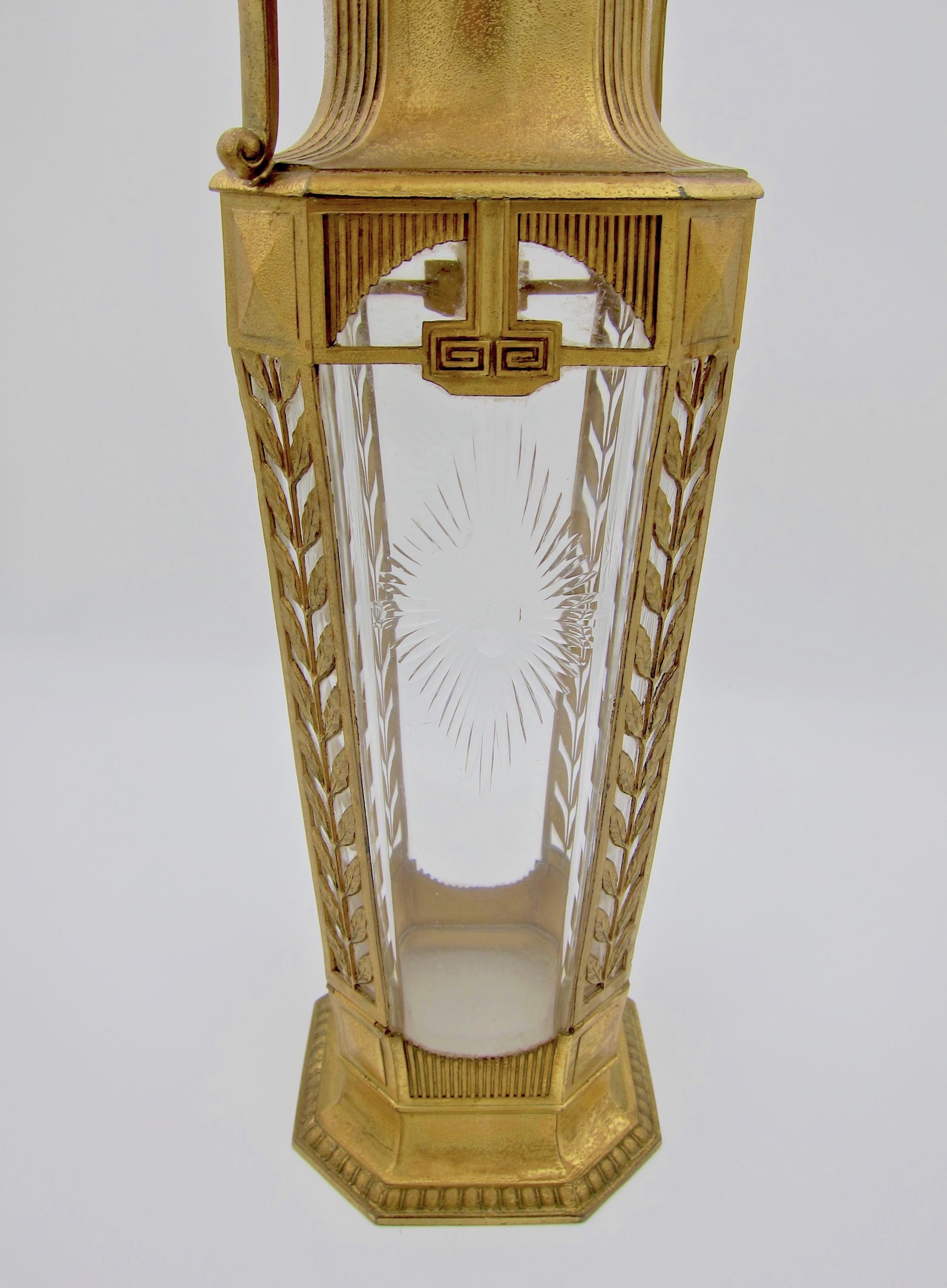 Antique Orivit Gilt Metal Mounted Neoclassical Crystal Vase In Good Condition In Los Angeles, CA