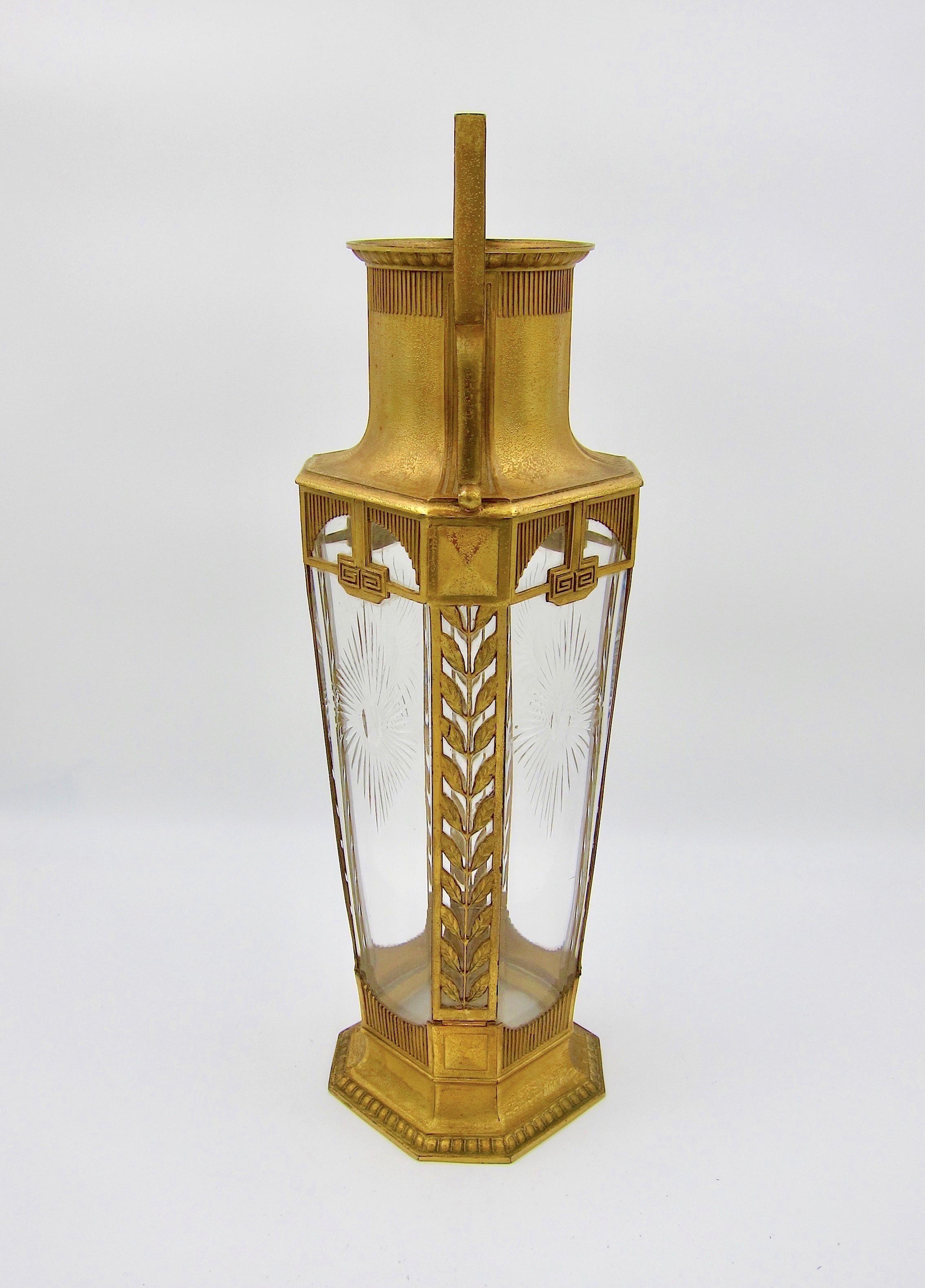 German Antique Orivit Gilt Metal Mounted Neoclassical Crystal Vase