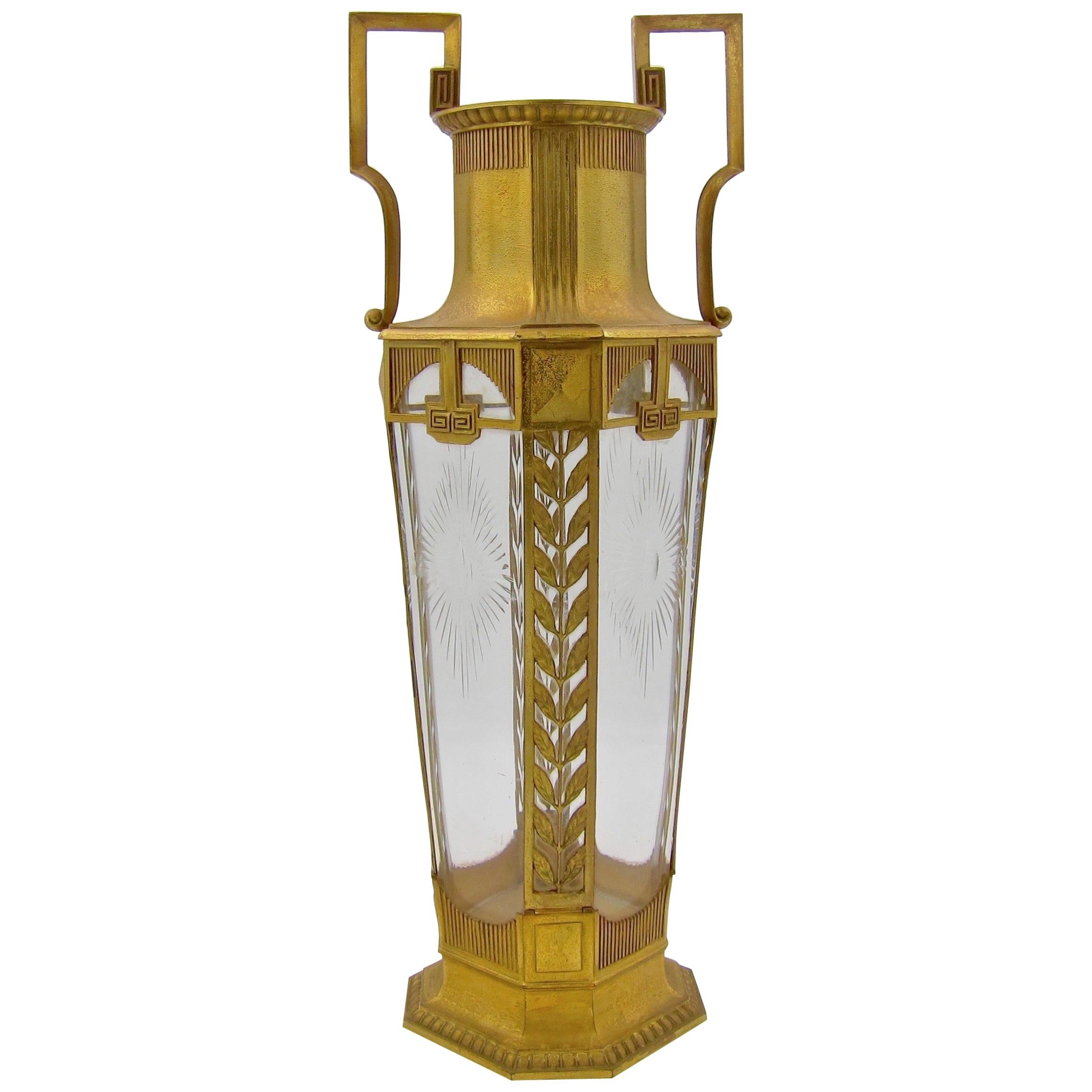 Antique Orivit Gilt Metal Mounted Neoclassical Crystal Vase 1