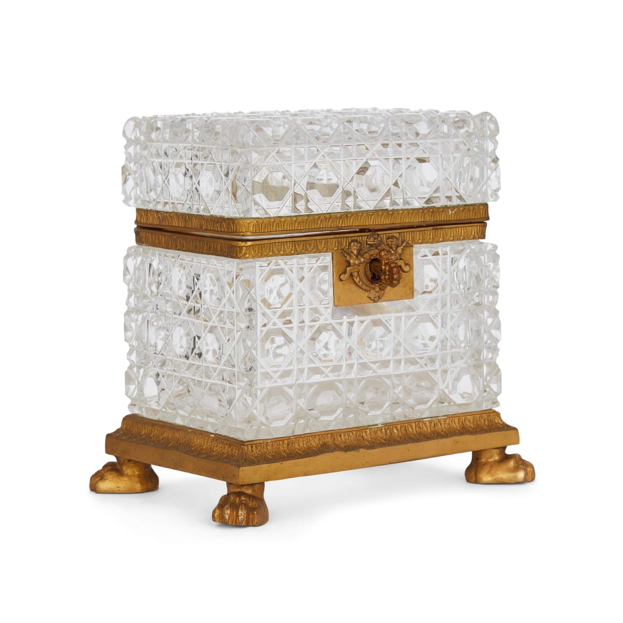 Antique ormolu and cut-crystal casket by Baccarat
French, 19th Century
Height 15cm, width 14.5cm, depth 11cm

This exquisite box is by the renowned French maker Baccarat. Since 1764, Baccarat have crafted superb glass pieces for an elite clientele,