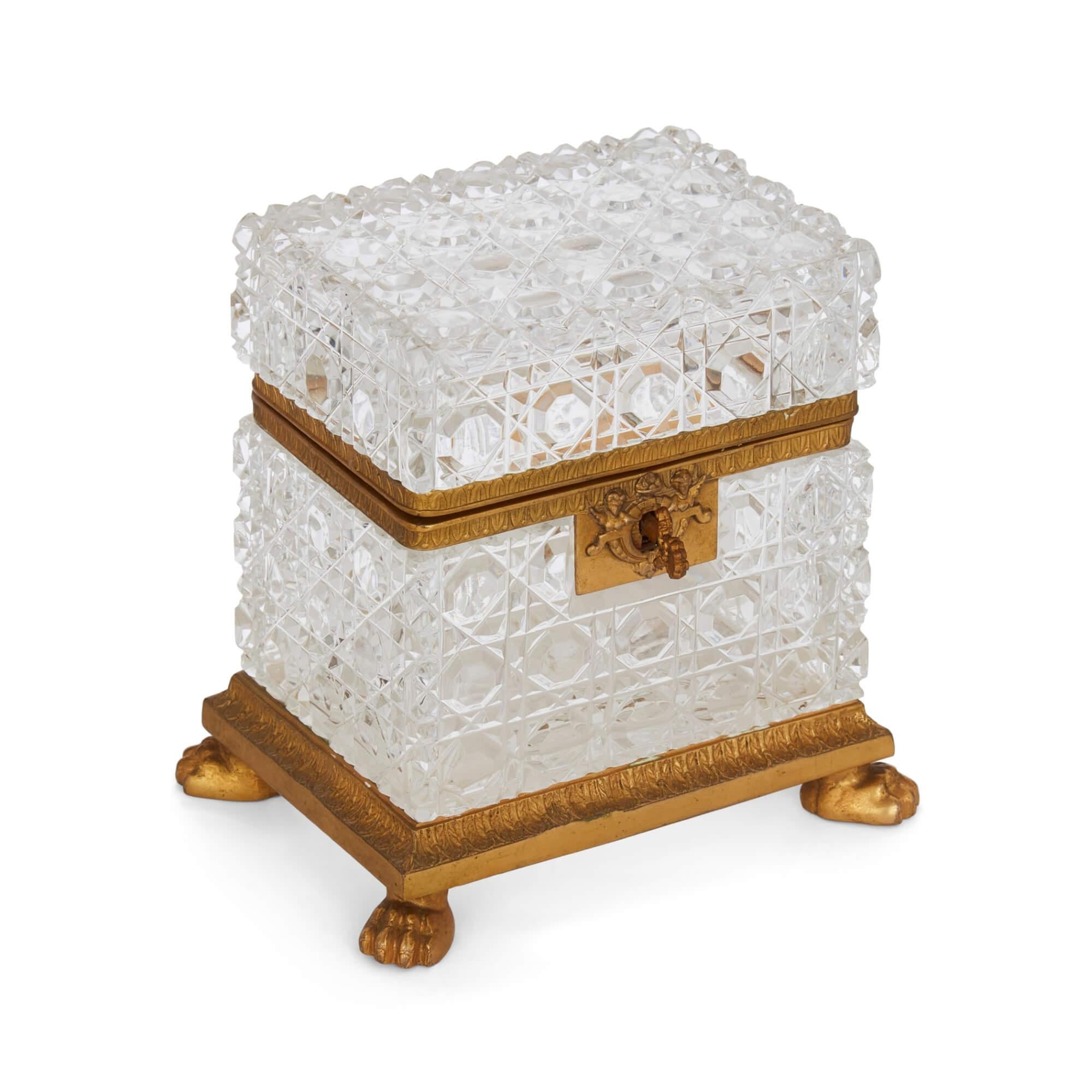 French Antique ormolu and cut-crystal casket by Baccarat For Sale