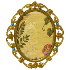 Antique Ormolu Bronze Oval Picture Frame with Persian Turquoise, circa 1890