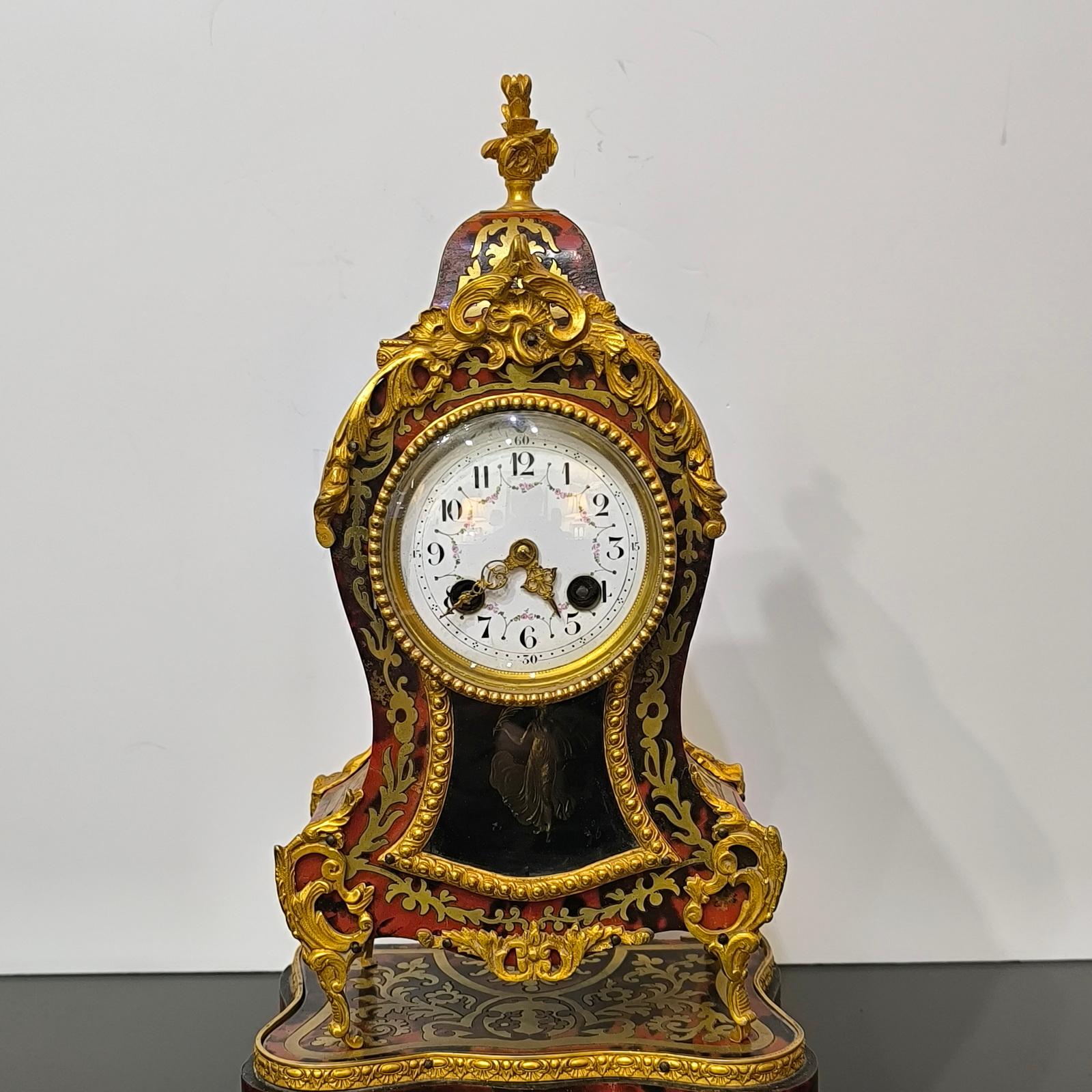 19th Century Antique Ormolu French Cartel Clock on its Stand, Mantle Clock, Napoleon III Era For Sale