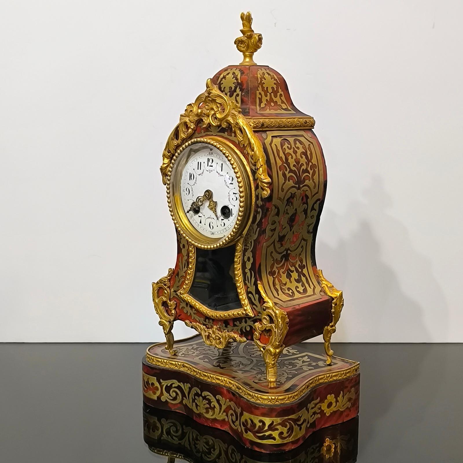 Brass Antique Ormolu French Cartel Clock on its Stand, Mantle Clock, Napoleon III Era For Sale