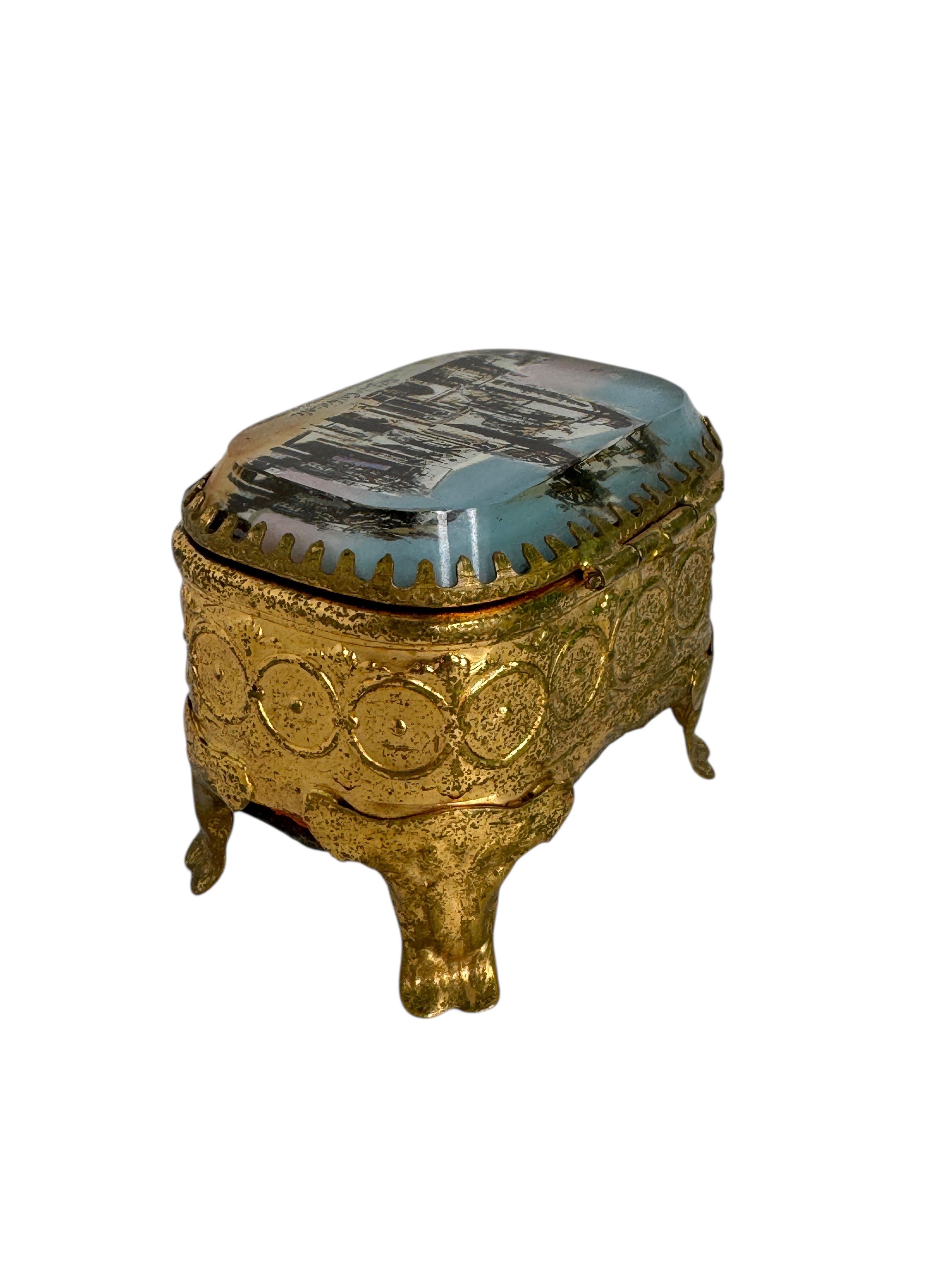 Coffret à bijoux ancien en bronze doré, verre biseauté, cathédrale de Metz, France 1900 Bon état - En vente à Nuernberg, DE