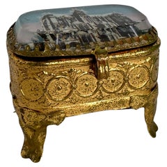 Antique Ormolu Jewelry Box Casket Bevelled Glass, Cathedral of Metz, France 1900 Antique Ormolu Jewelry Box Casket Bevelled Glass, Cathedral of Metz, France 1900