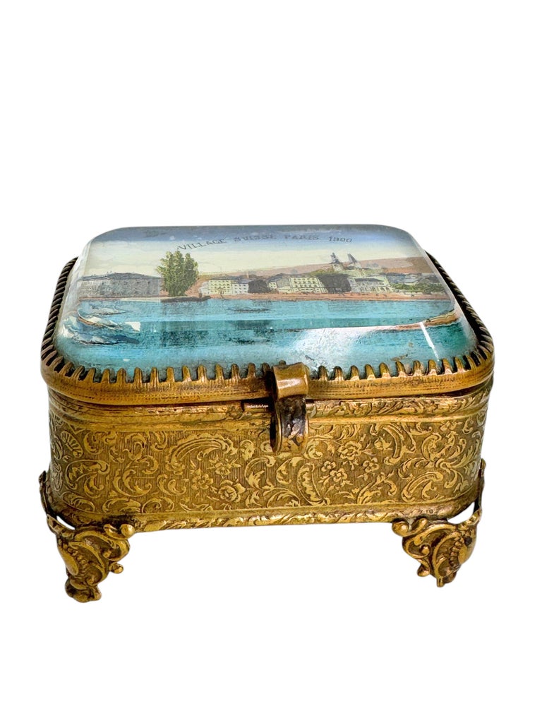 Coffret à Bijoux Vintage En Laiton Et Verre - Ancienne Boîte à Trésors Rétro