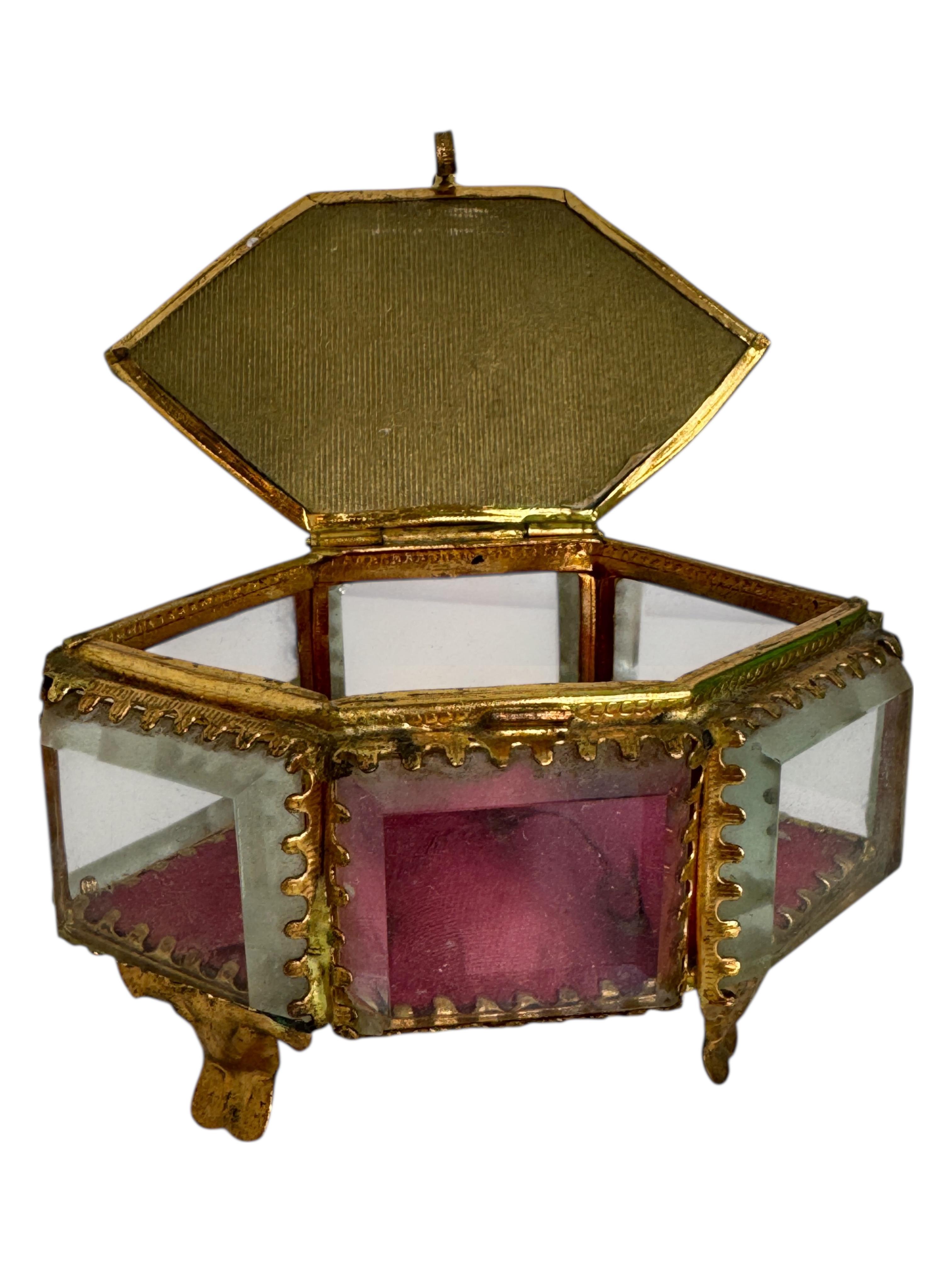 Antiguo Joyero Ormolu Cofre Souvenir Cristal Biselado Grand Tour Francia 1900 en venta 4