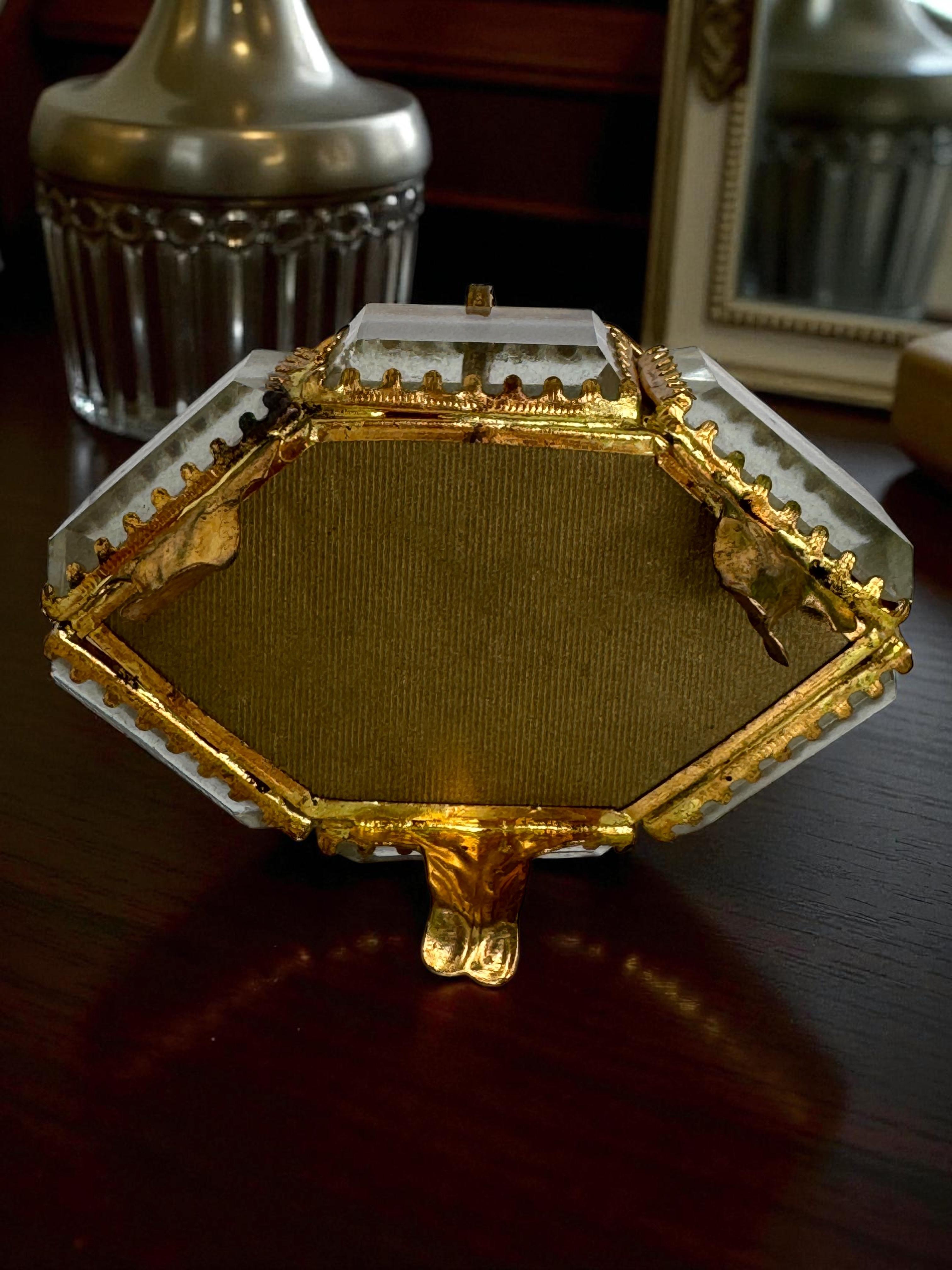 Antiguo Joyero Ormolu Cofre Souvenir Cristal Biselado Grand Tour Francia 1900 en venta 12