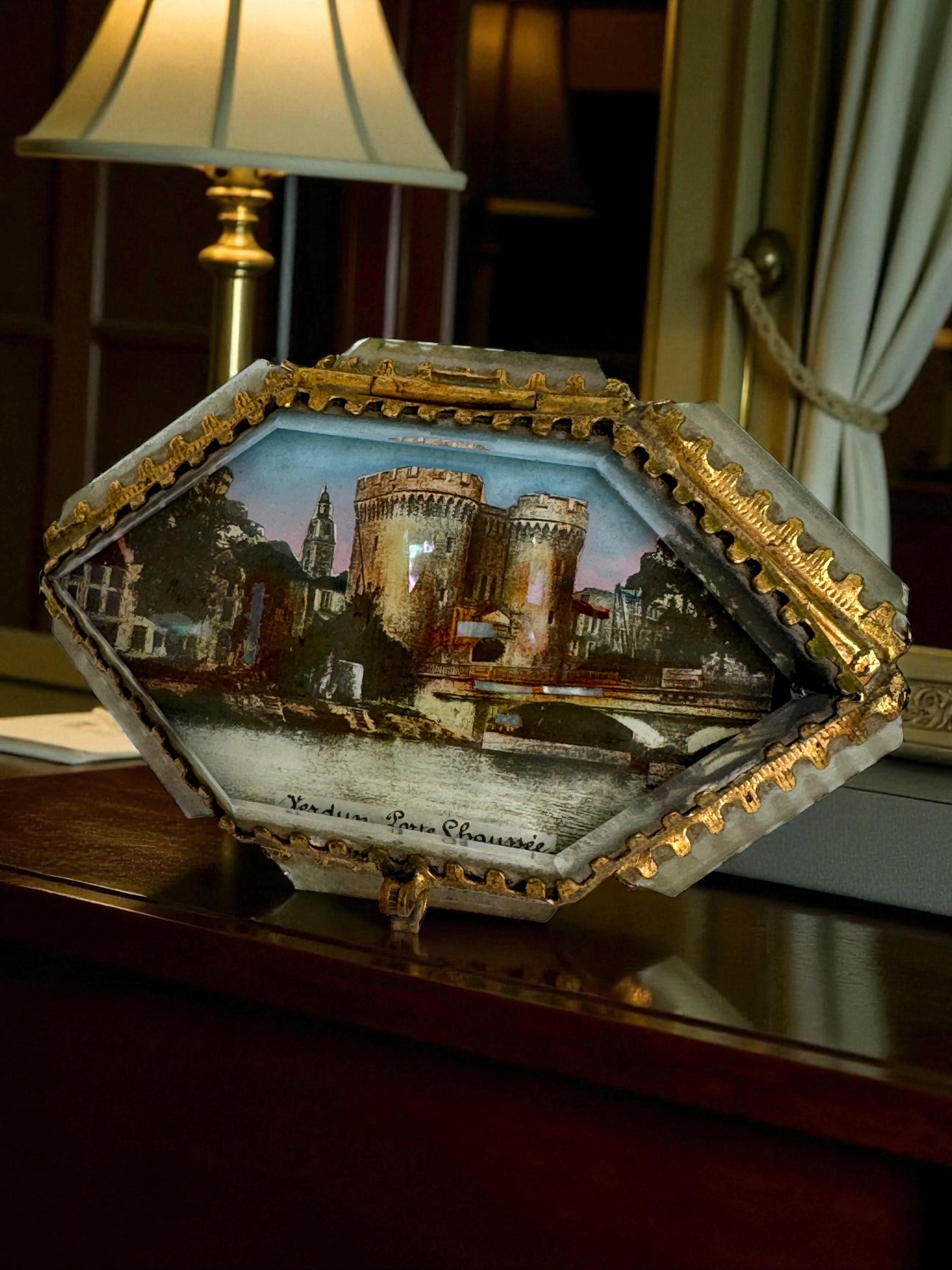 Antiguo Joyero Ormolu Cofre Souvenir Cristal Biselado Grand Tour Francia 1900 en venta 13