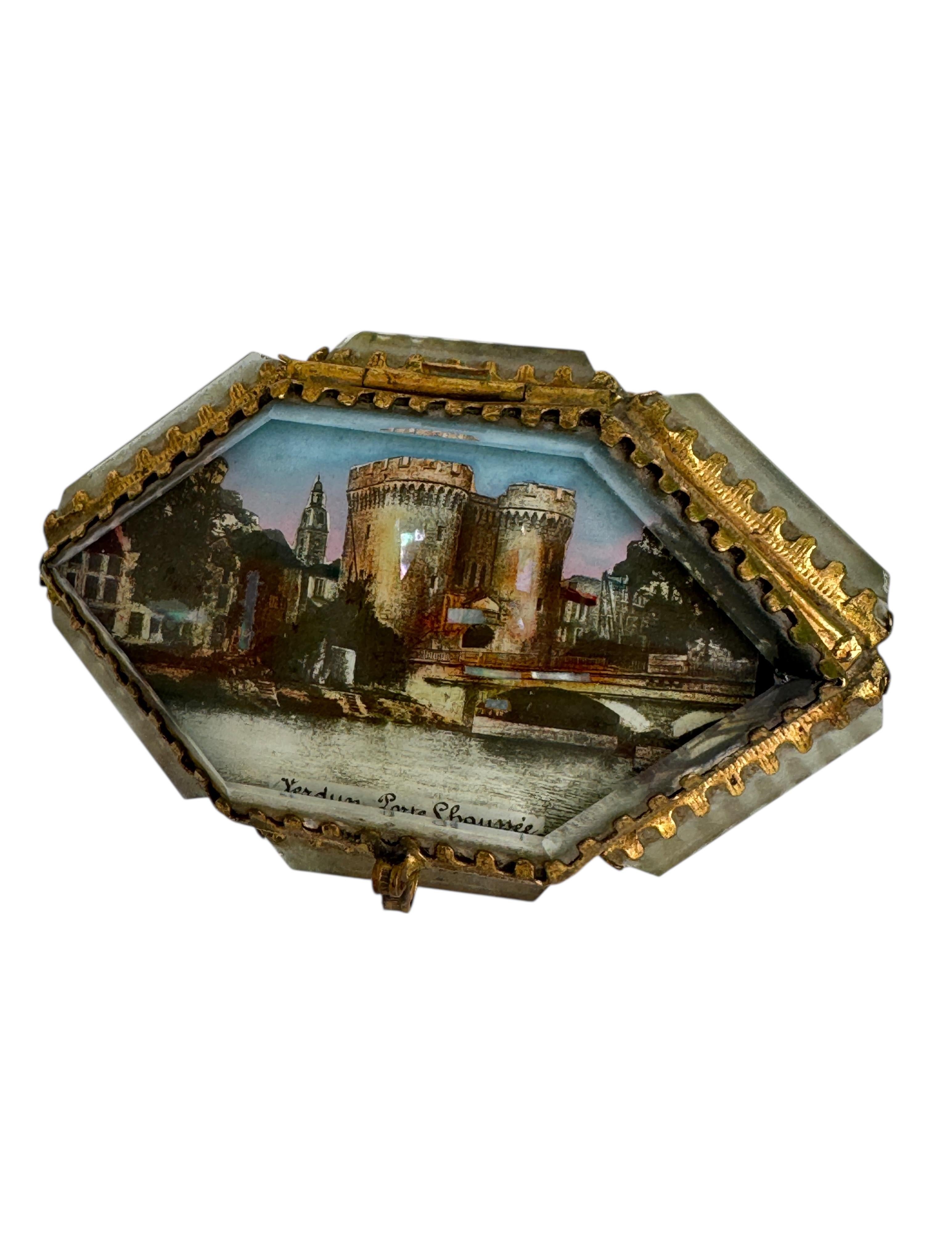 Antiguo Joyero Ormolu Cofre Souvenir Cristal Biselado Grand Tour Francia 1900 en venta 3