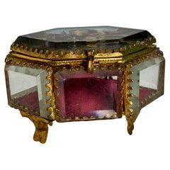 Antique Ormolu Jewelry Box Souvenir Casket Bevelled Glass Grand Tour France 1900 Antique Ormolu Jewelry Box Souvenir Casket Bevelled Glass Grand Tour France 1900