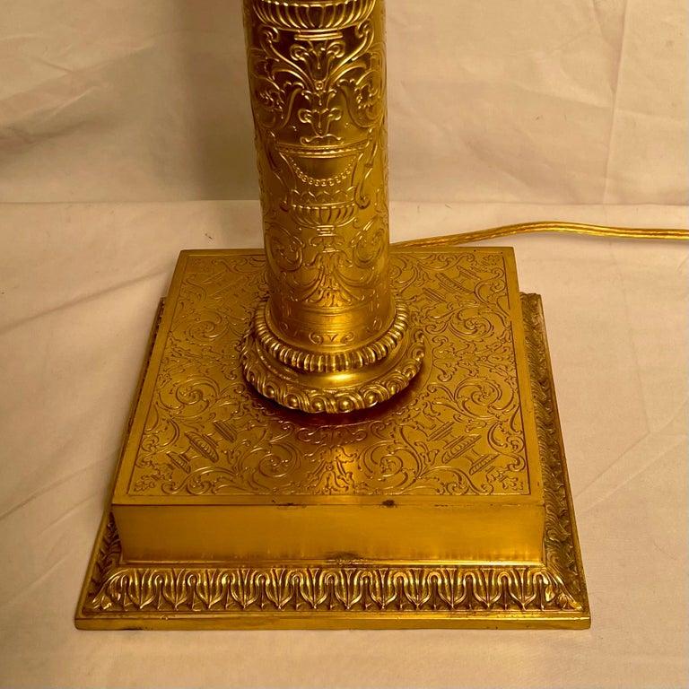 Antique Ormolu Lamp with Detailed Etching on Column by 