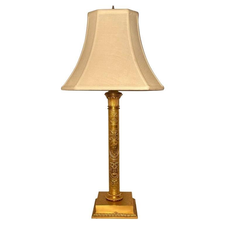 Antique Ormolu Lamp with Detailed Etching on Column by "J. E. Caldwell" For Sale