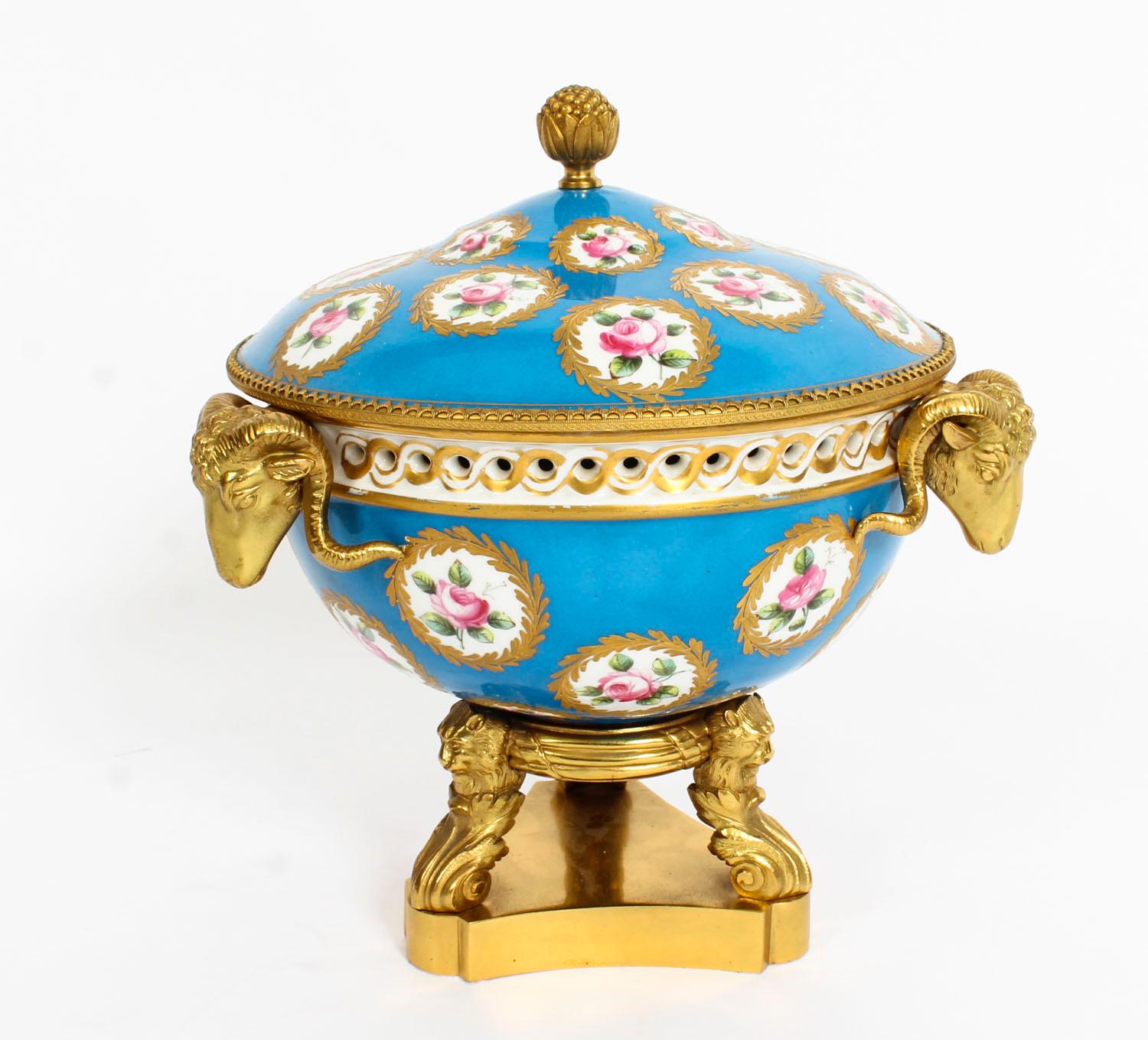 Antique Ormolu Mounted Bleu Celeste Sevres Porcelain Centrepiece, 19th Century 8