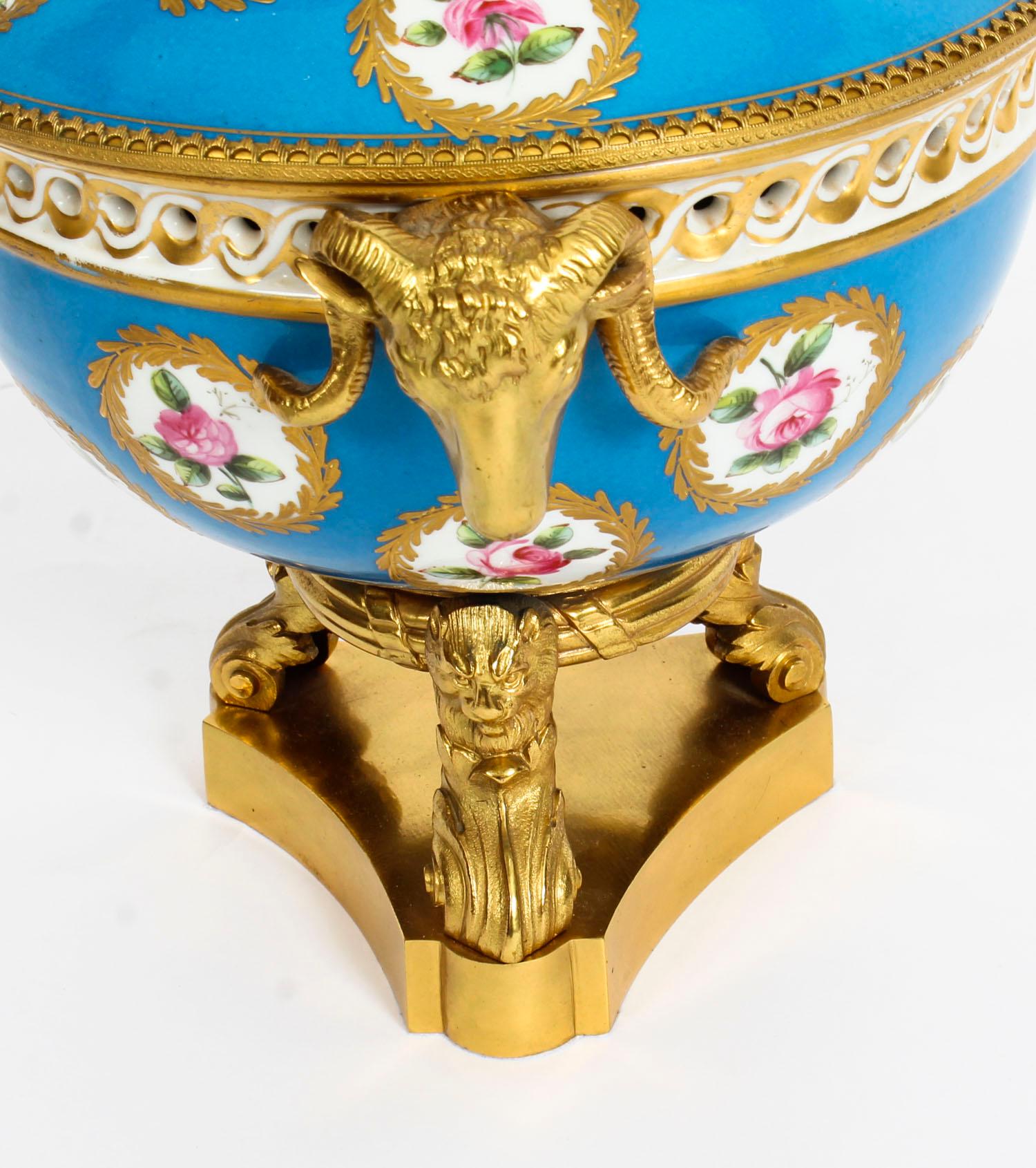 French Antique Ormolu Mounted Bleu Celeste Sevres Porcelain Centrepiece, 19th Century