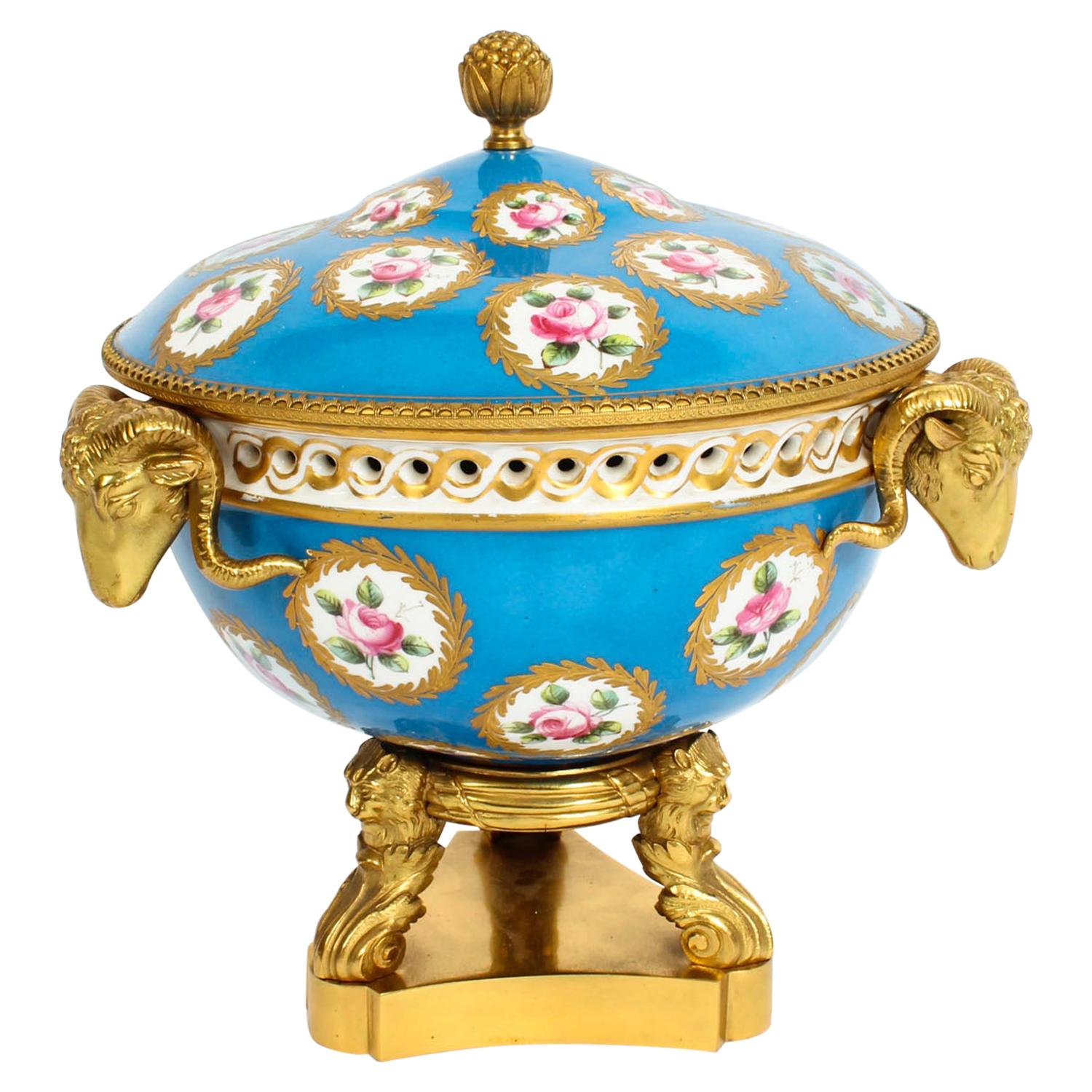 Antique Ormolu Mounted Bleu Celeste Sevres Porcelain Centrepiece, 19th Century