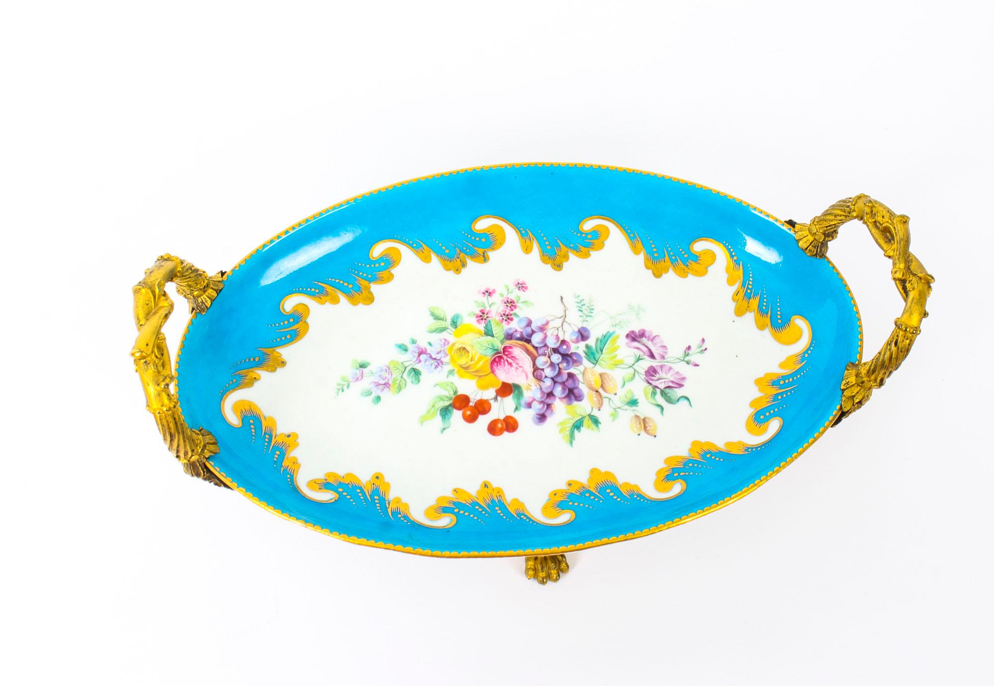 French Ormolu Mounted Bleu Celeste Sevres Porcelain Oval Centrepiece, 19th Century