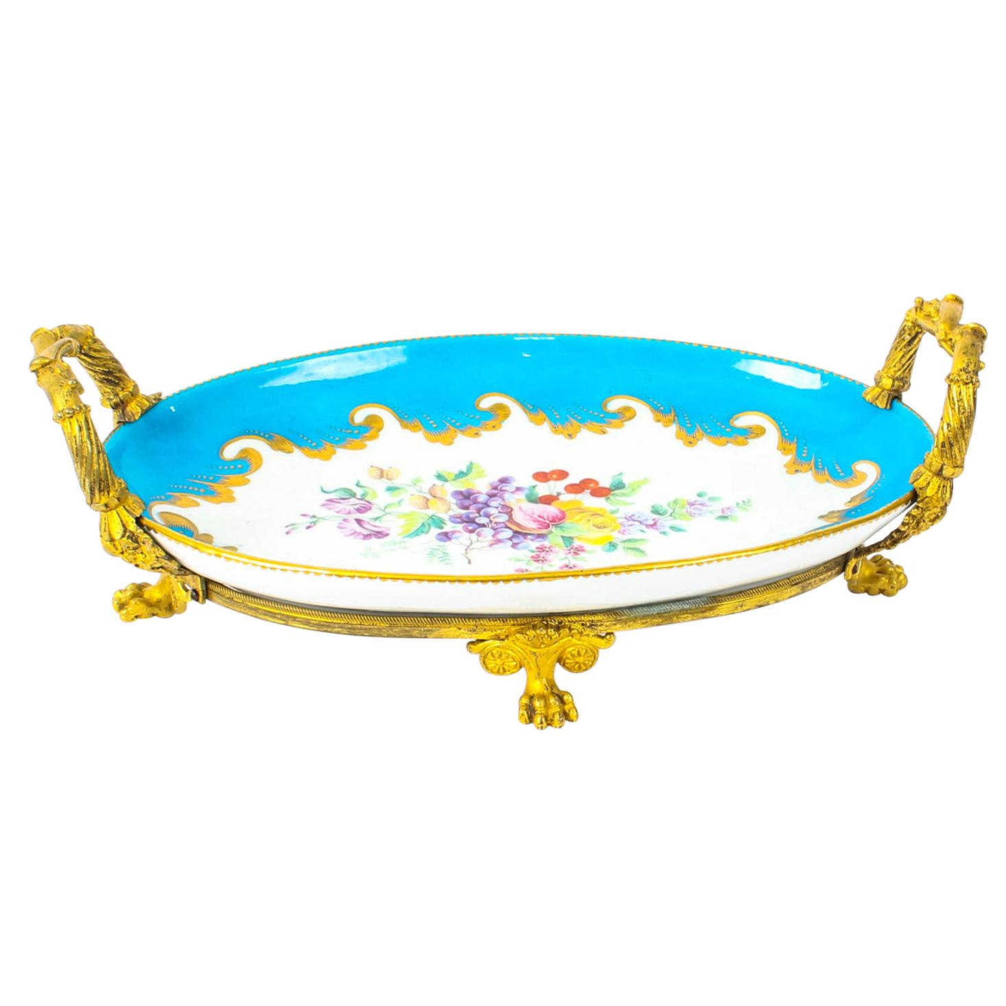 Ormolu Mounted Bleu Celeste Sevres Porcelain Oval Centrepiece, 19th Century