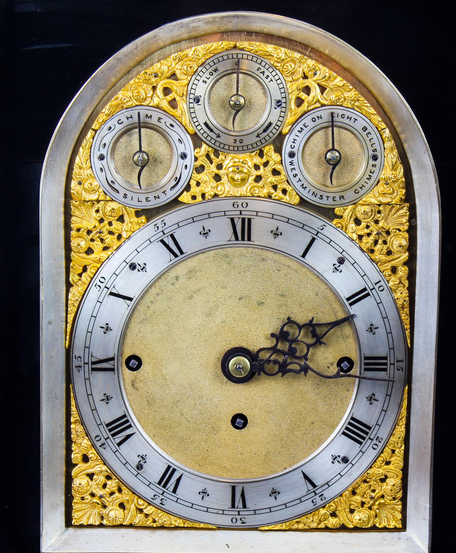 Antique Ormolu-Mounted Ebonized Gilt Bronze Chiming Bracket Clock, 19th Century 8