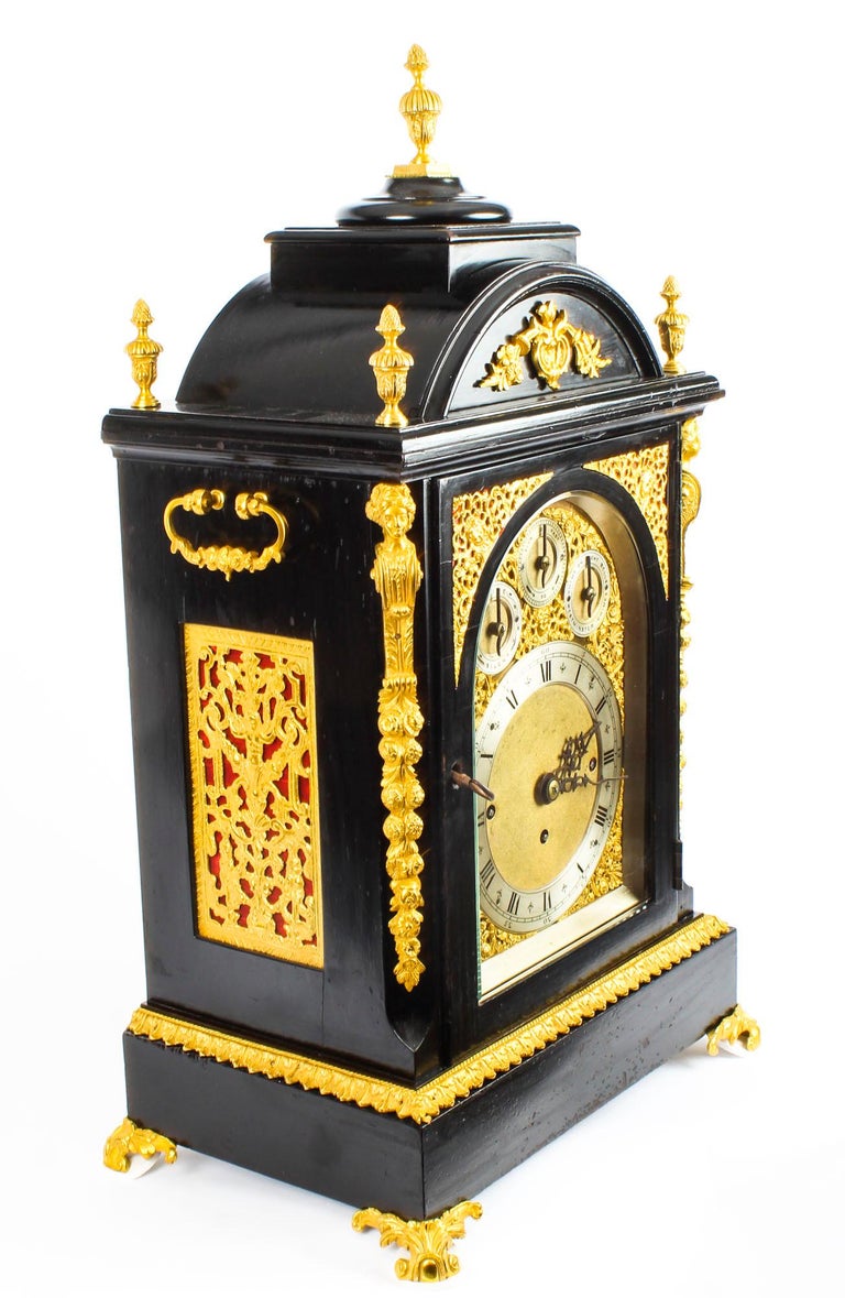 Antique OrmoluMounted Ebonized Gilt Bronze Chiming Bracket Clock, 19th