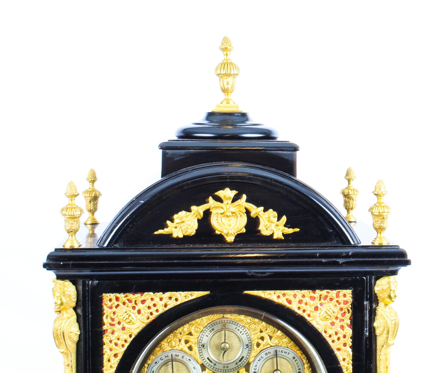 Antique Ormolu-Mounted Ebonized Gilt Bronze Chiming Bracket Clock, 19th Century In Good Condition In London, GB