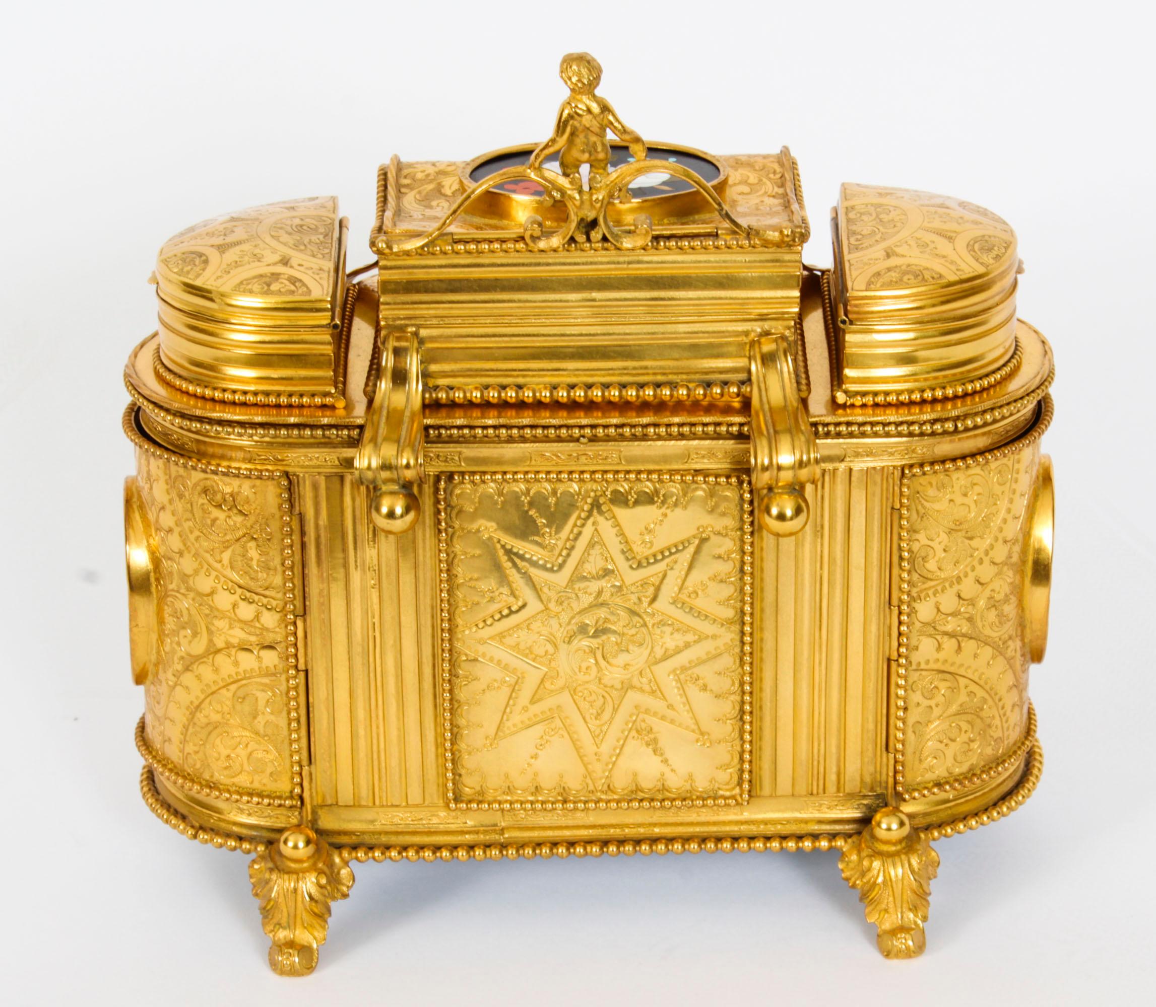Ancienne armoire à bijoux en Pietra Dura montée en bronze doré 19ème siècle en vente 4