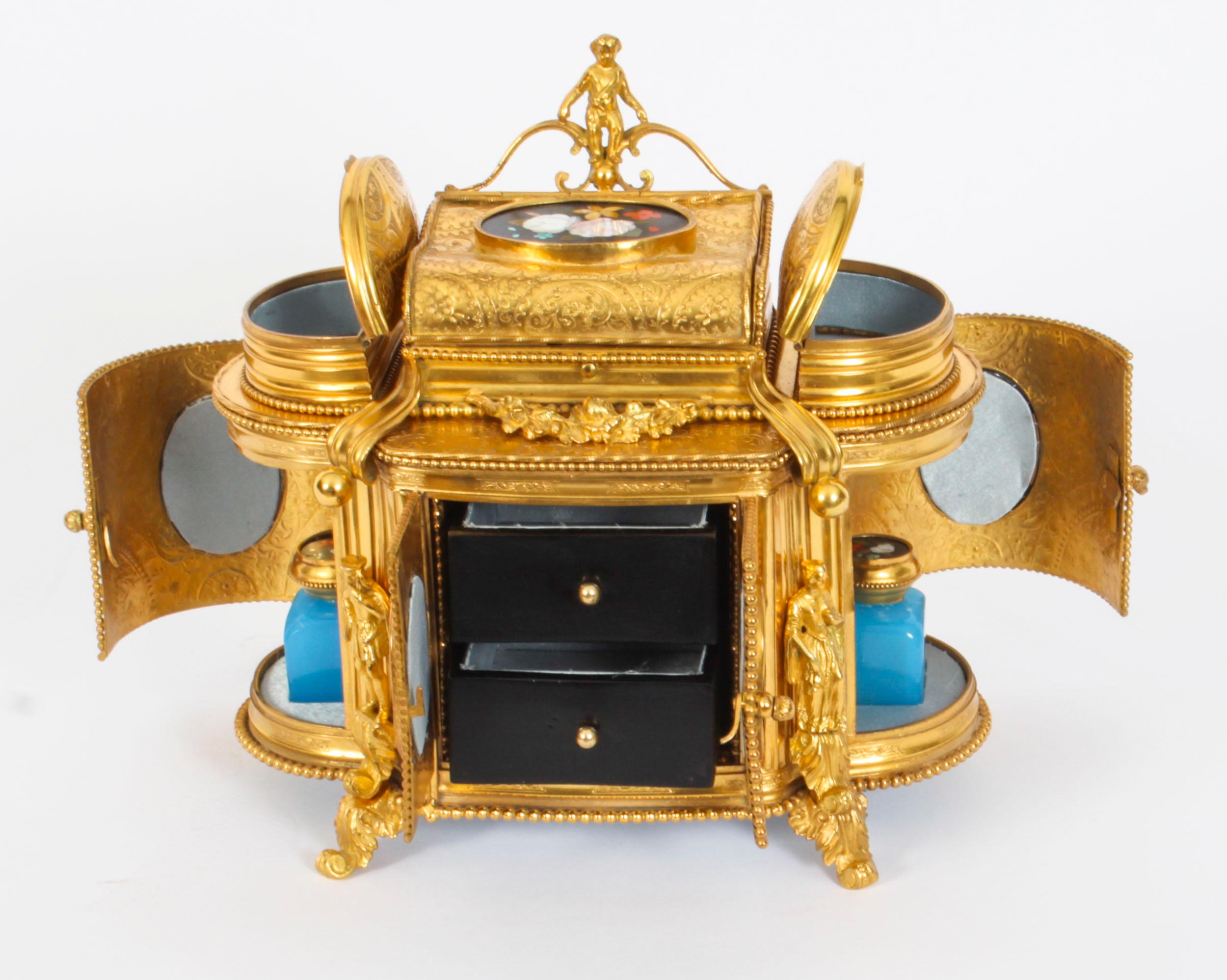 Antique Ormolu Mounted Pietra Dura Jewellery Cabinet 19th C For Sale 6