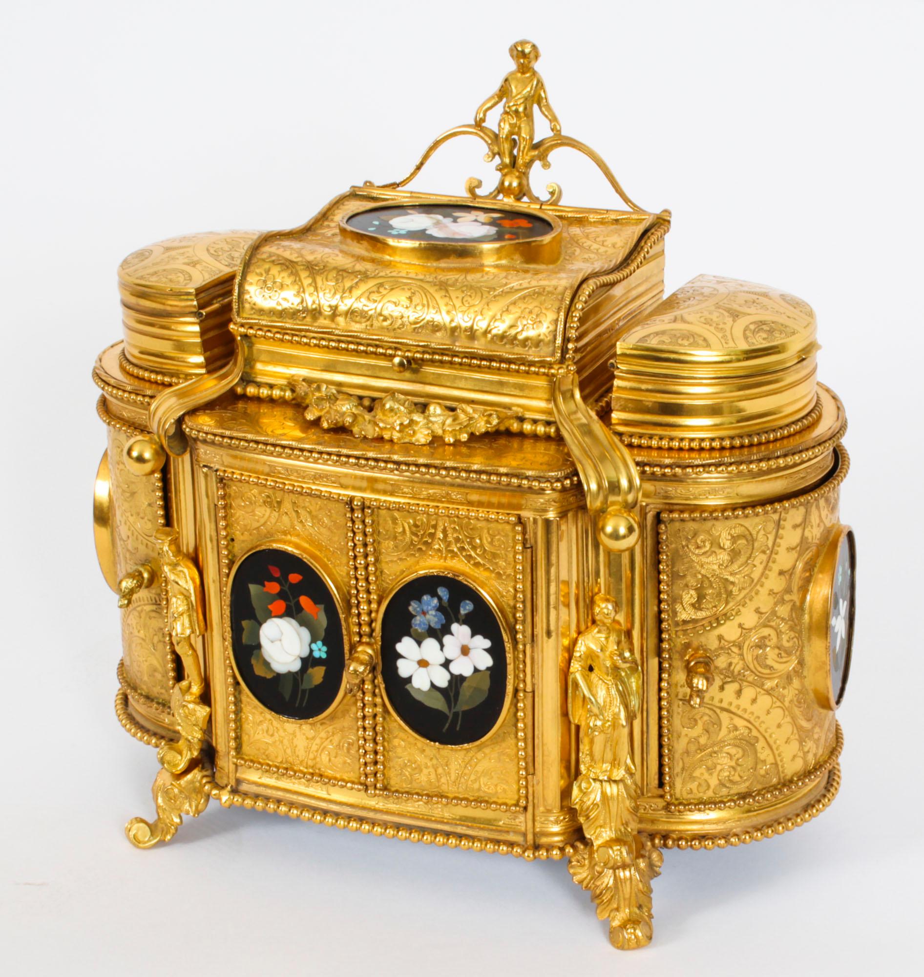 Ancienne armoire à bijoux en Pietra Dura montée en bronze doré 19ème siècle en vente 14