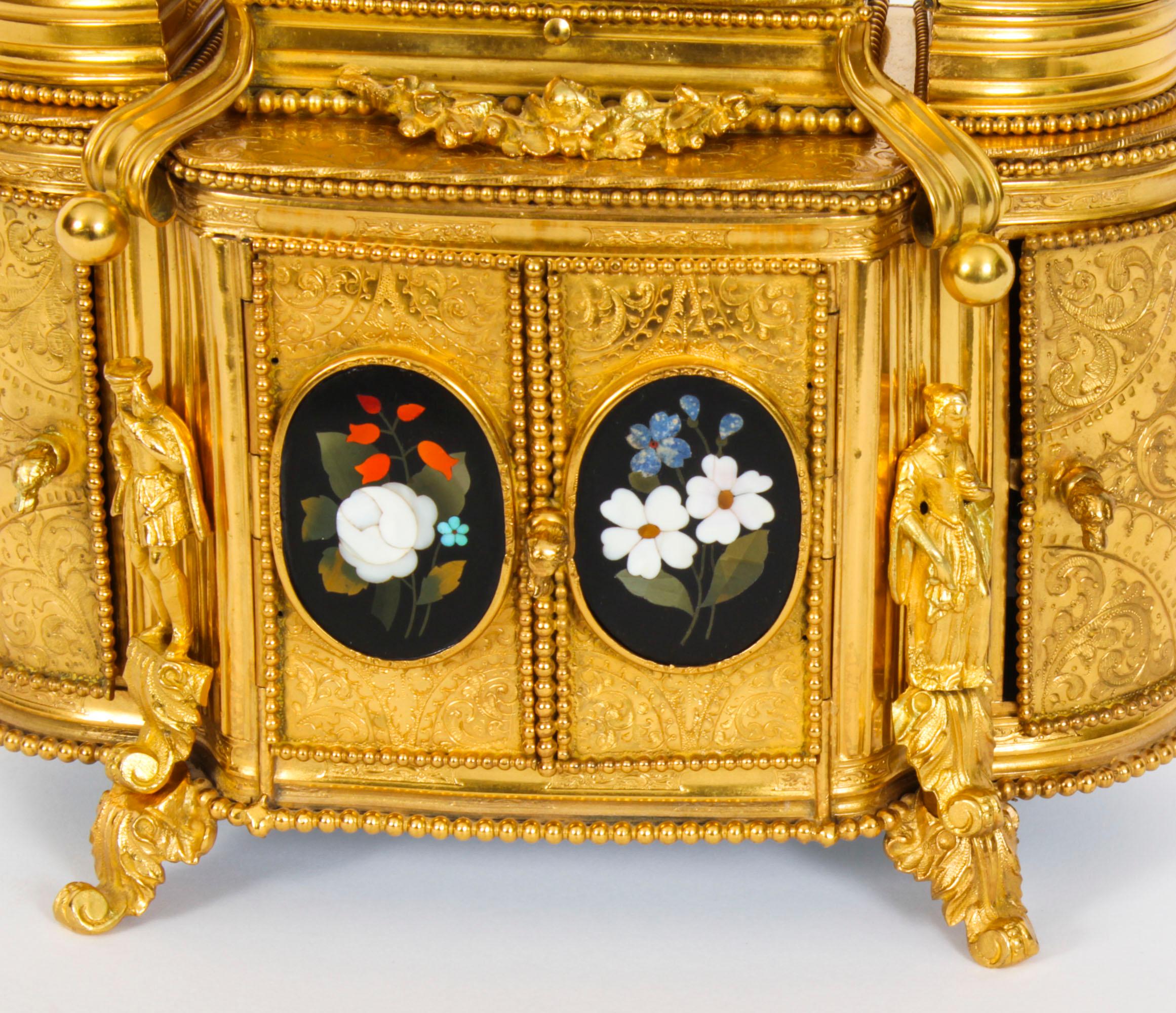 Antique Ormolu Mounted Pietra Dura Jewellery Cabinet 19th C In Good Condition For Sale In London, GB