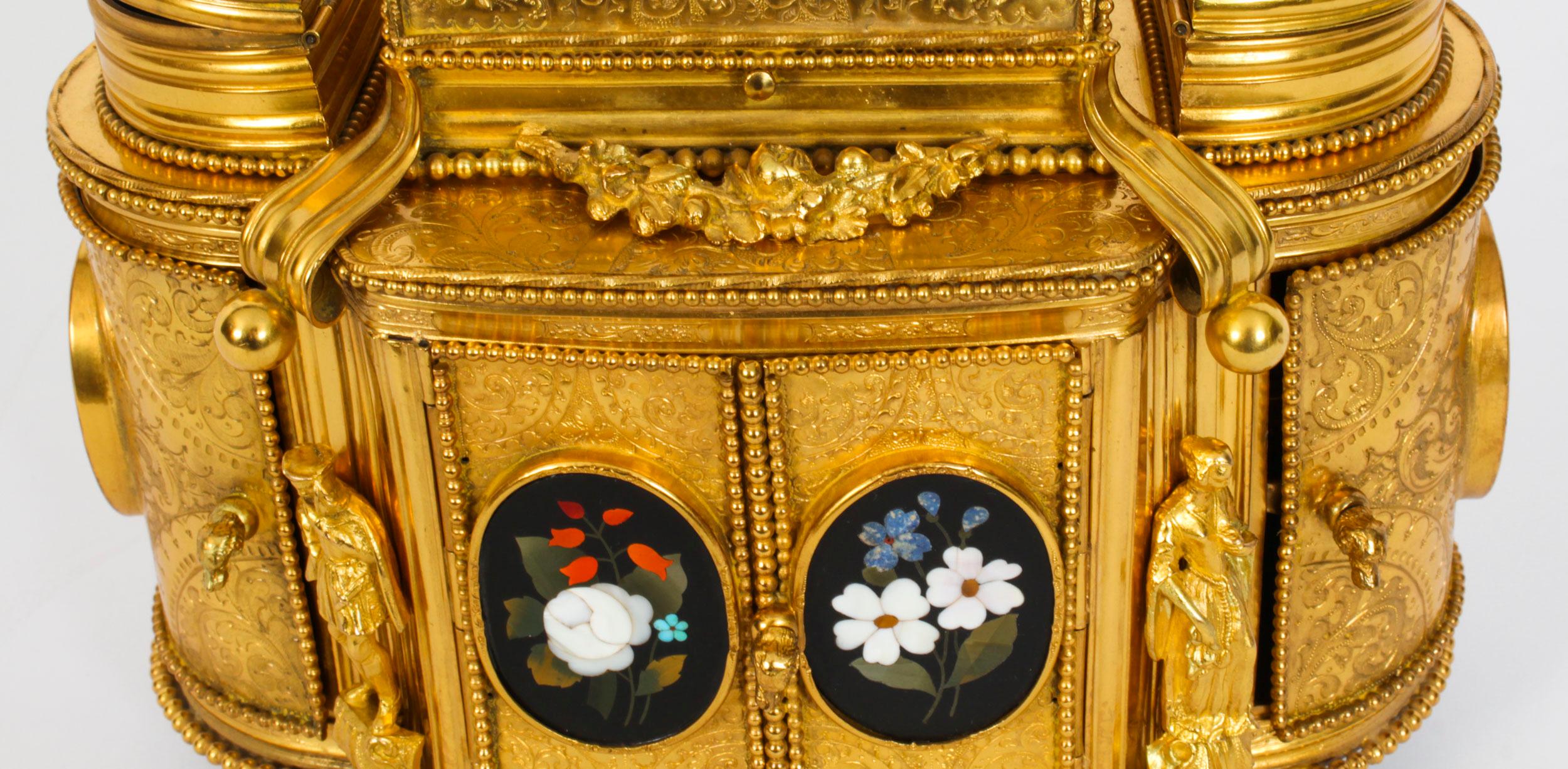 Ancienne armoire à bijoux en Pietra Dura montée en bronze doré 19ème siècle en vente 1