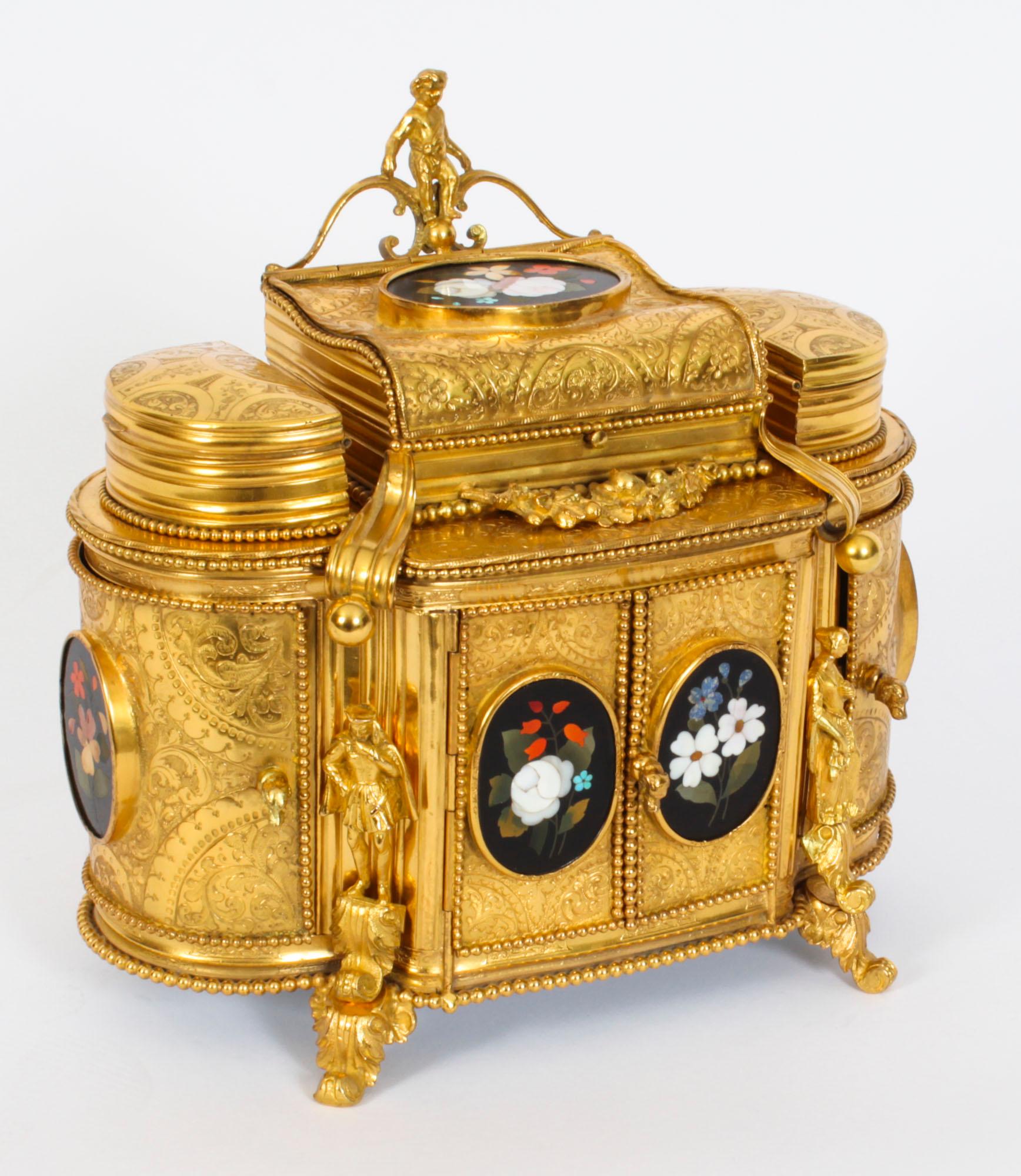 Antique Ormolu Mounted Pietra Dura Jewellery Cabinet 19th C For Sale 3