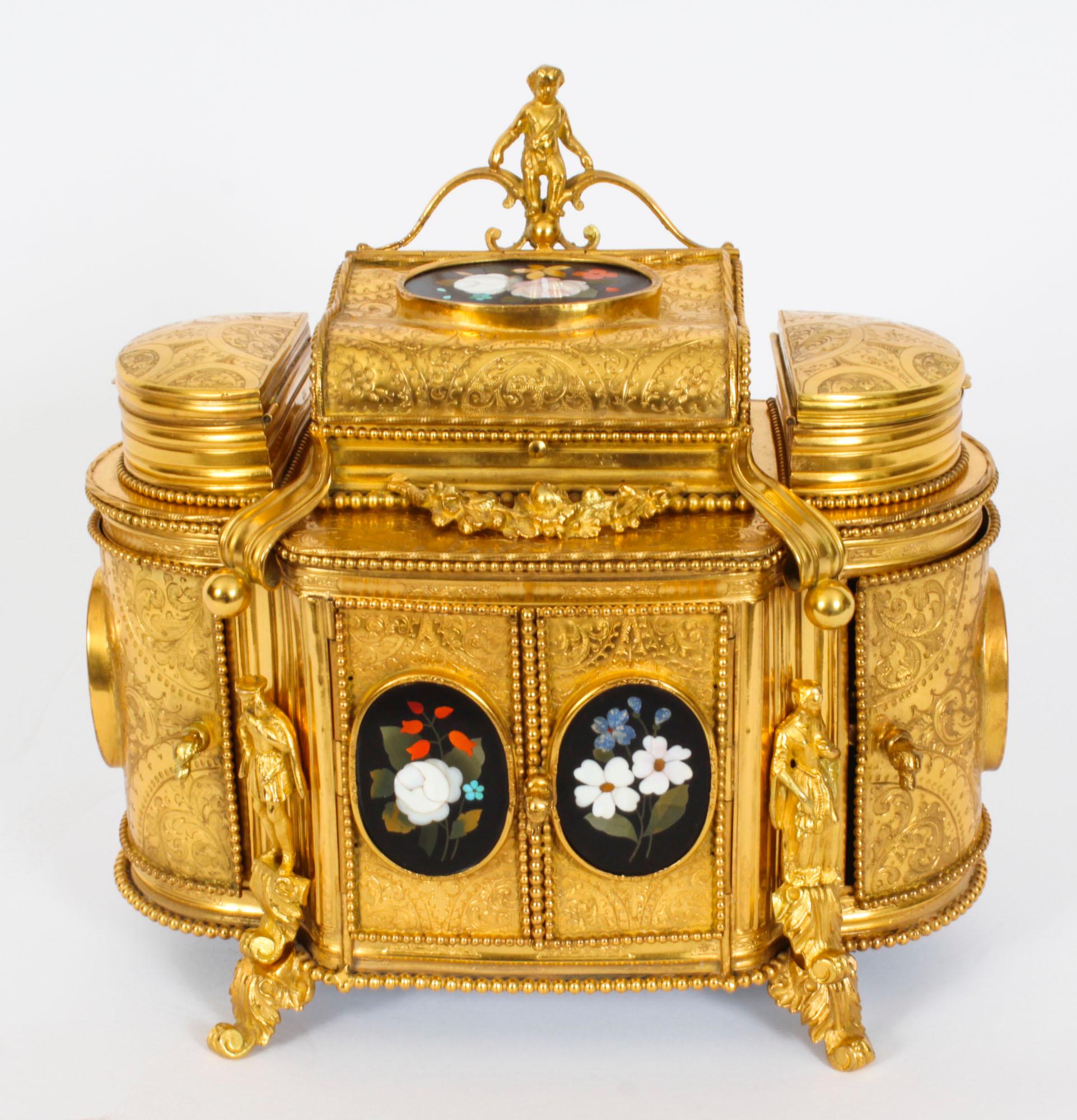 Antique Ormolu Mounted Pietra Dura Jewellery Cabinet, 19th Century 3