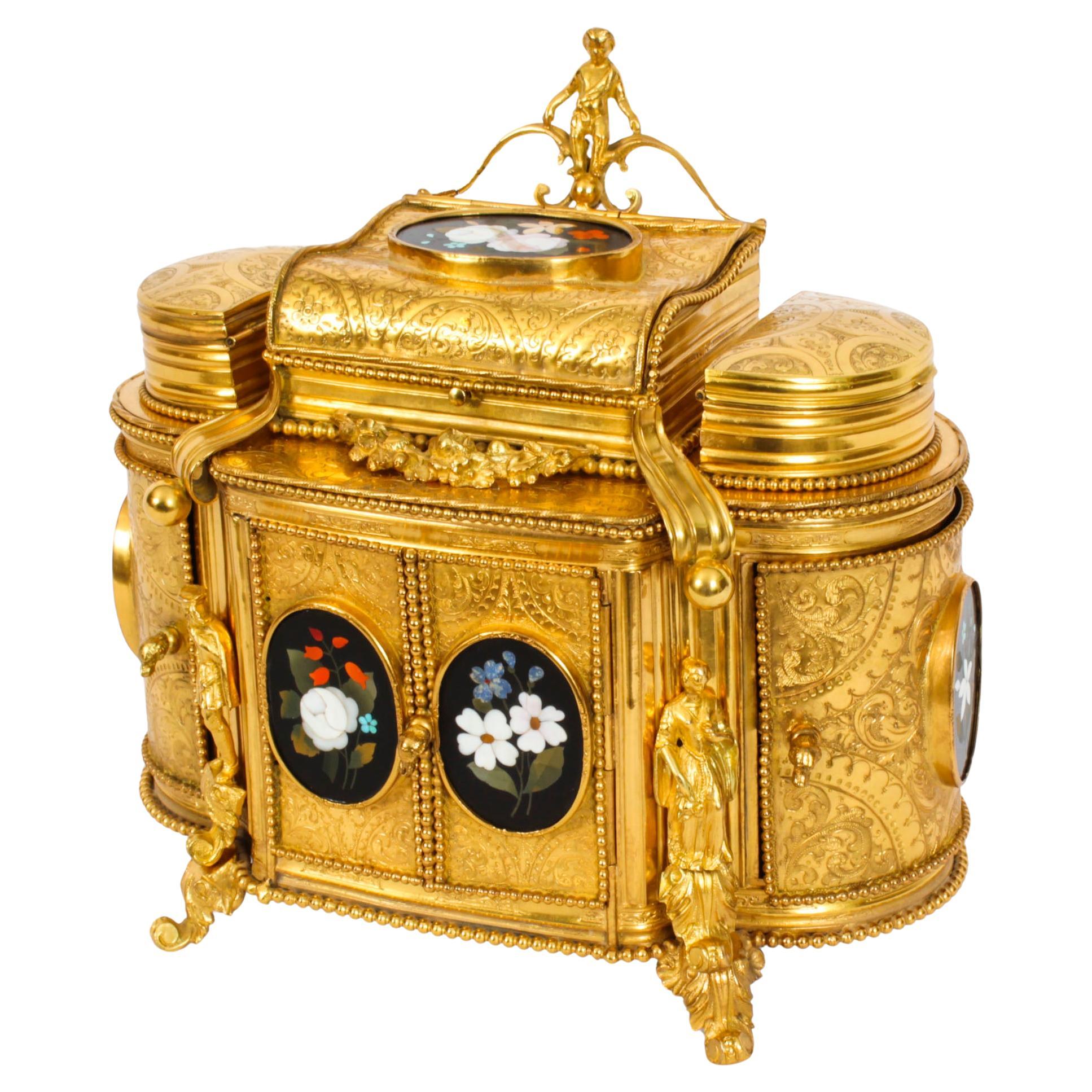Ancienne armoire à bijoux en Pietra Dura montée en bronze doré 19ème siècle en vente