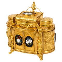 Retro Ormolu Mounted Pietra Dura Jewellery Cabinet 19th C