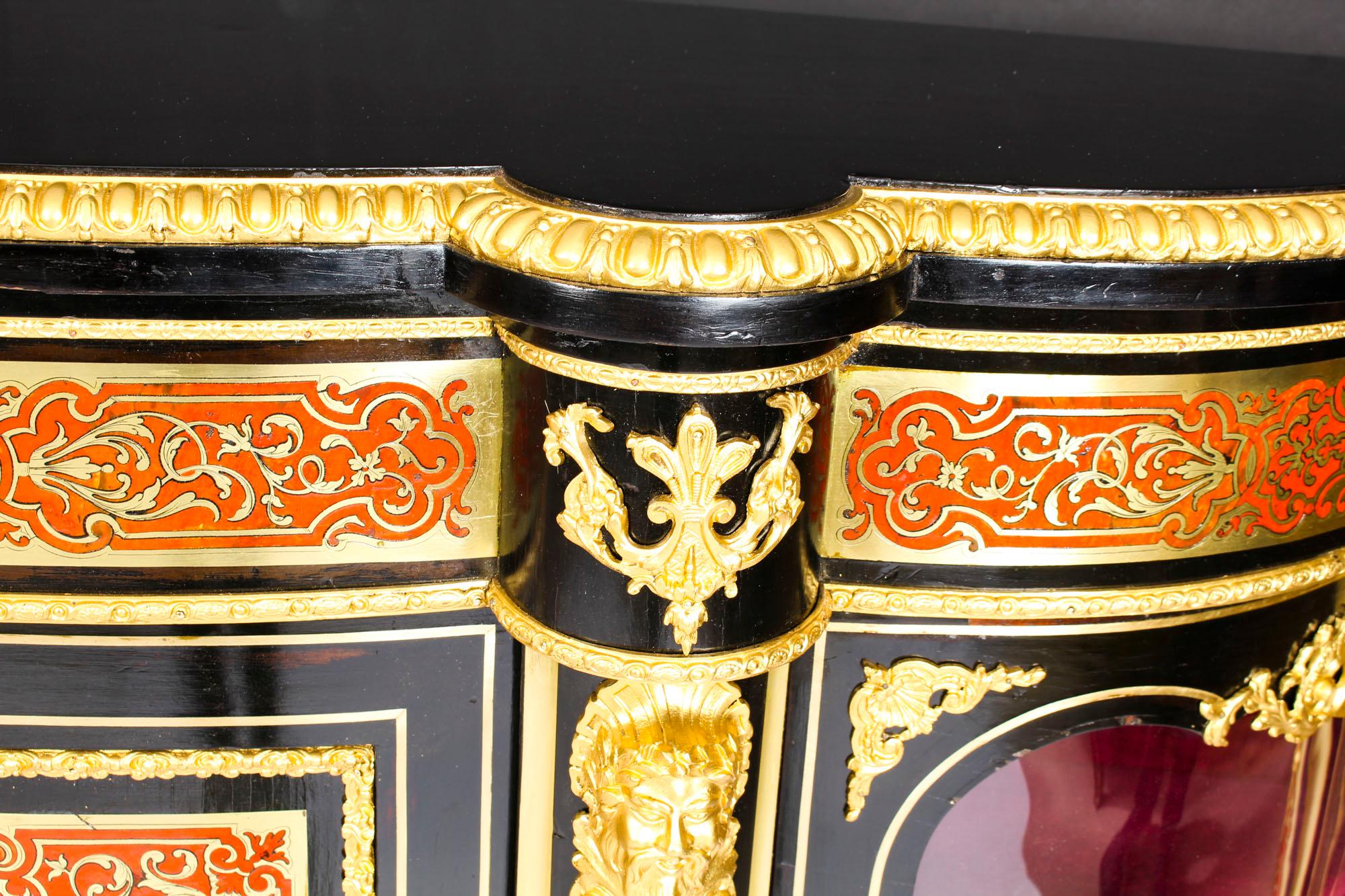 Victorian Antique Ormolu Mounted Serpentine Boulle Credenza 19th Century For Sale
