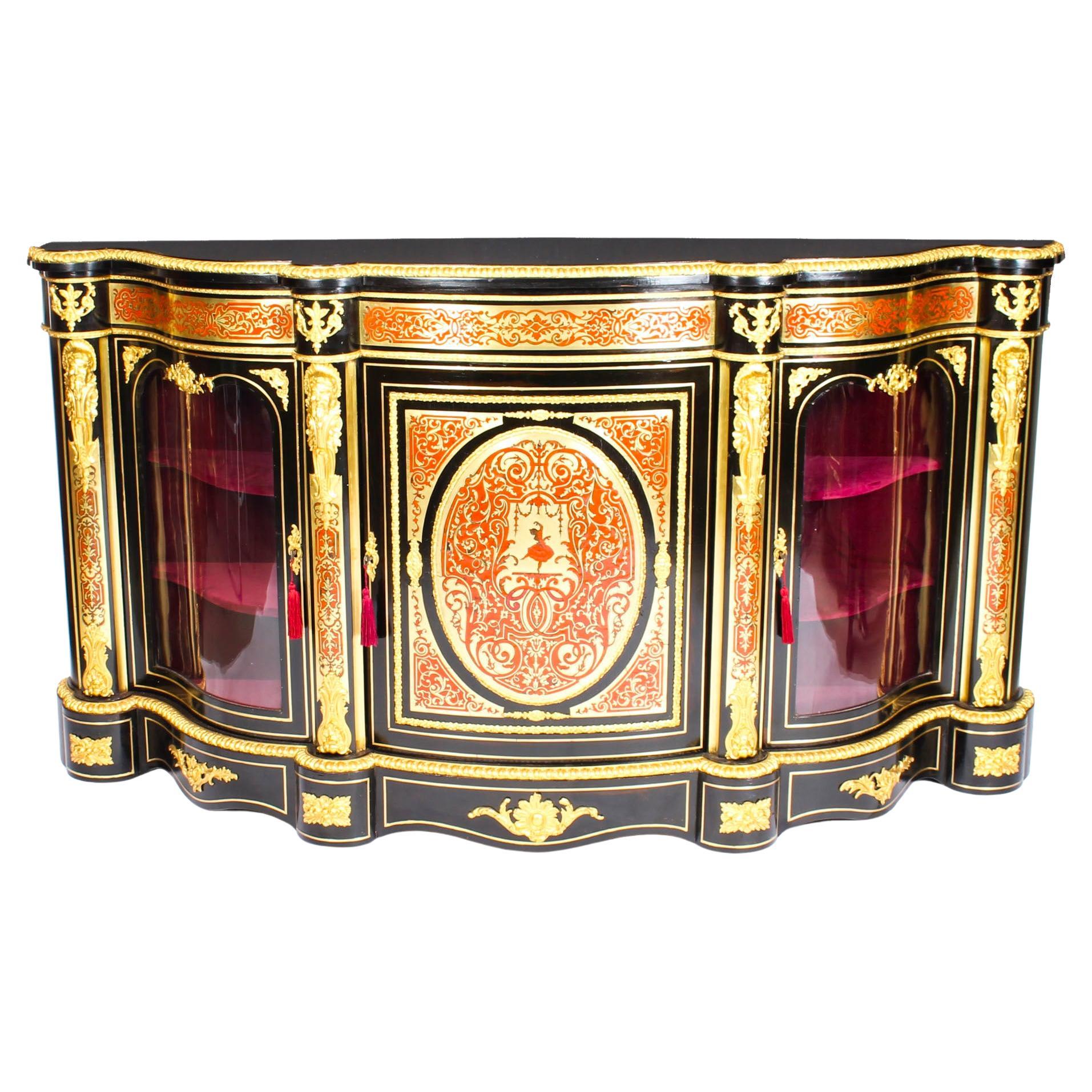 Antique Ormolu Mounted Serpentine Boulle Credenza, 19th Century For Sale