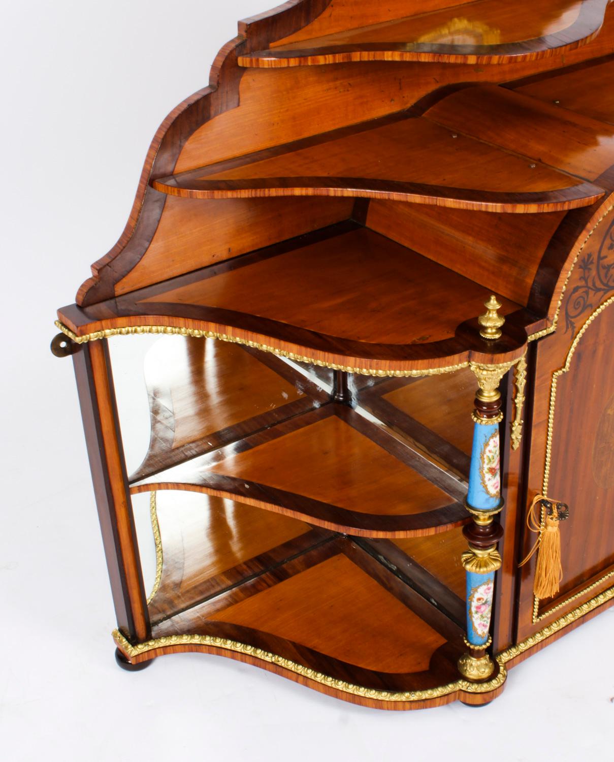Late 19th Century Antique Ormolu & Porcelain Mounted Table Top Credenza Cabinet 19th C For Sale