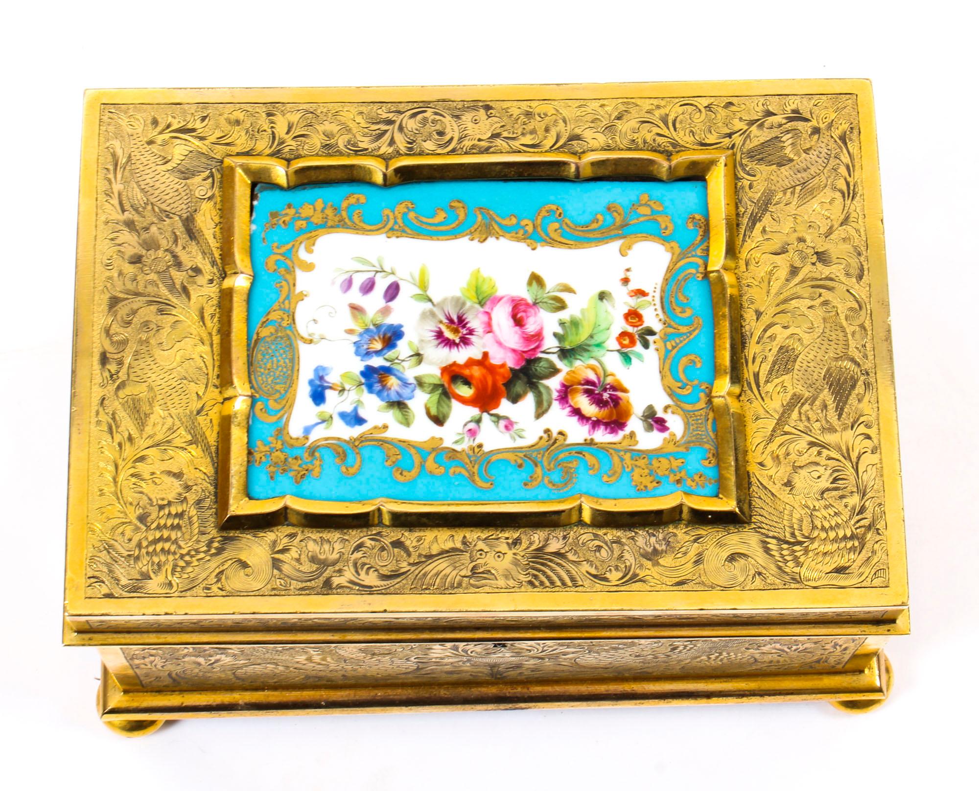 This is a truly stunning and highly important antique ormolu and Sèvres porcelain jewel casket, which was exhibited at the Great Exhibition of 1851 by the celebrated London retailer and manufacturer, S. Wertheimer. 

This wonderful ormolu jewel