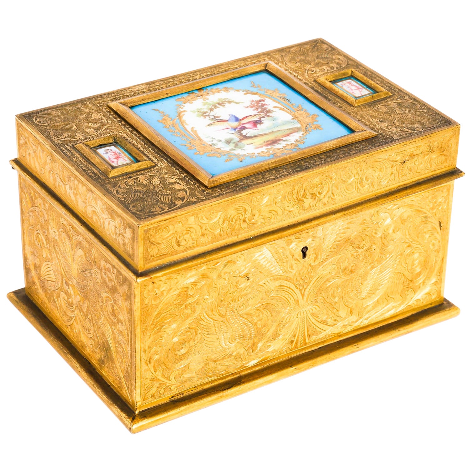 Coffret à bijoux ancien en bronze doré et monté sur Sèvres 19ème siècle