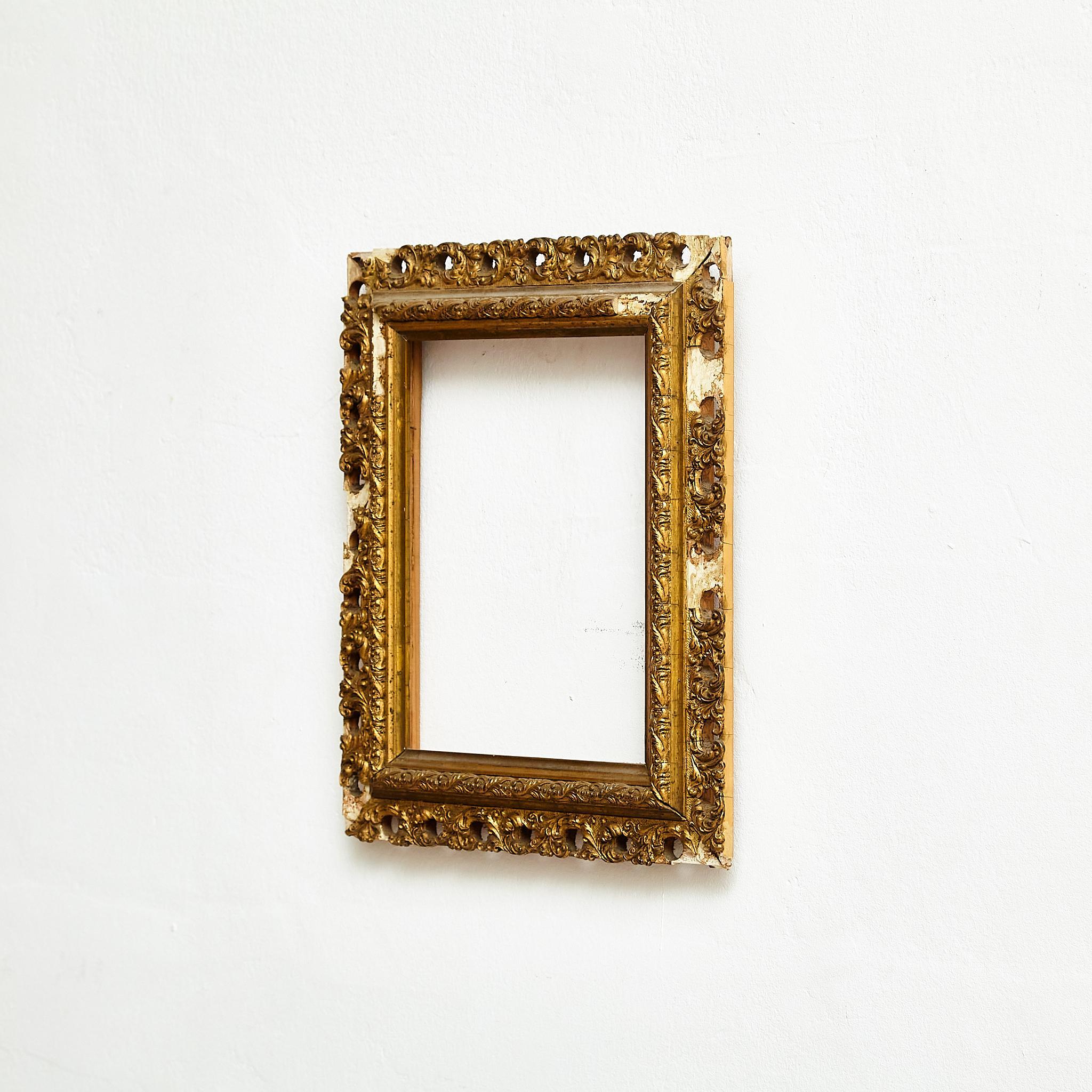 French Antique Ornament Gold Wood Frame, circa 1930