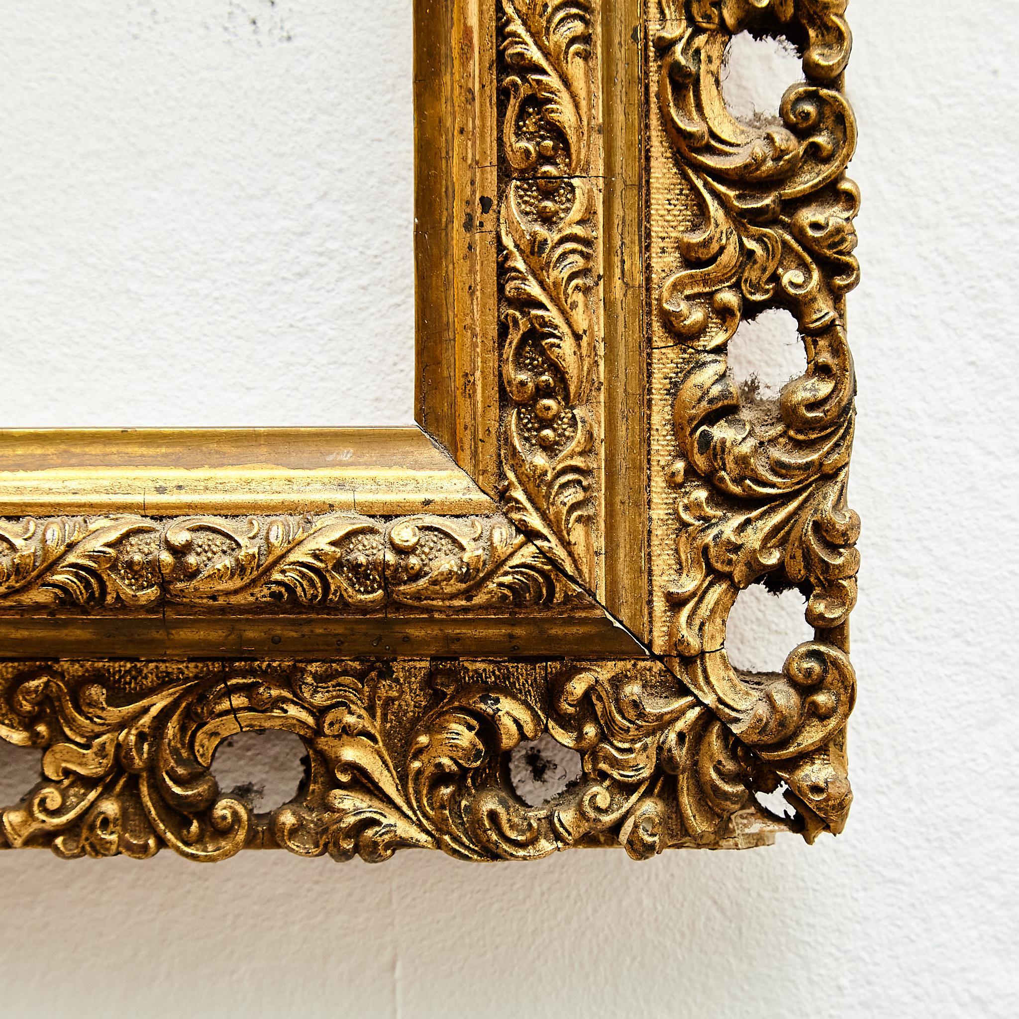Hand-Painted Antique Ornament Gold Wood Frame, circa 1930 For Sale