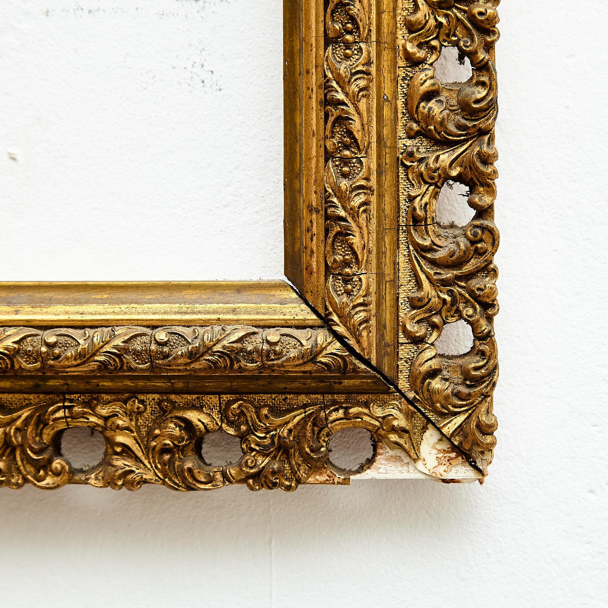 Hand-Painted Antique Ornament Gold Wood Frame, circa 1930 For Sale