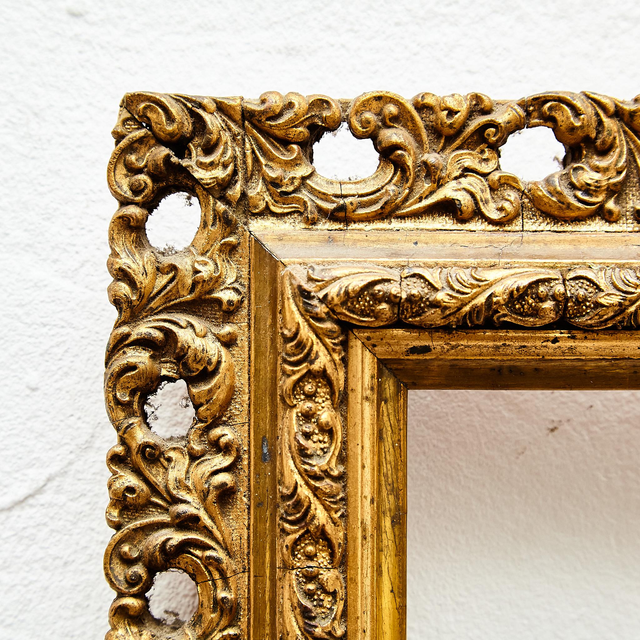 Hand-Painted Antique Ornament Gold Wood Frame, circa 1930