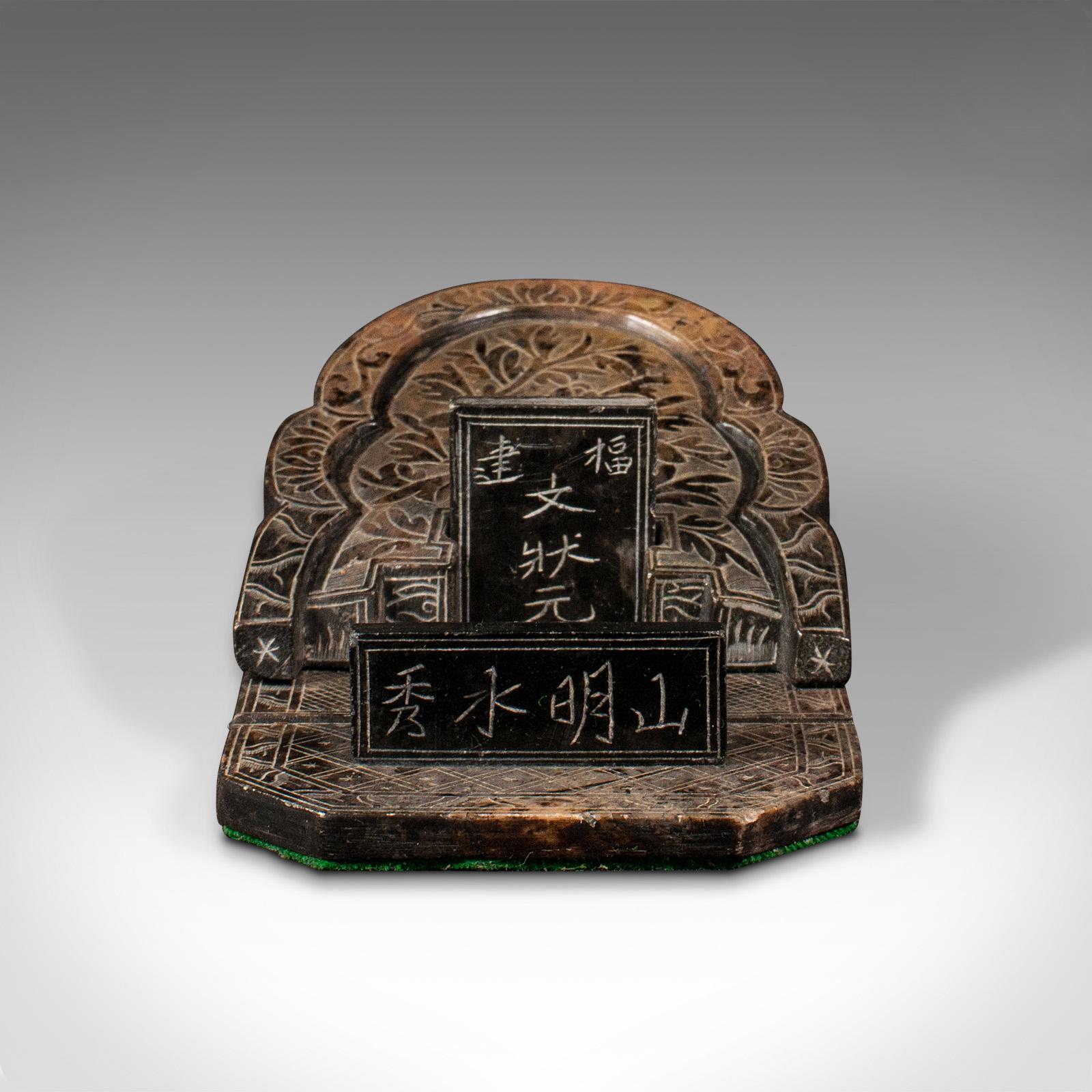 This is an antique ornamental mausoleum. A Chinese, soapstone burial memento, dating to the late Victorian period, circa 1900.

Unusual and rare decorative ornament with strong Oriental taste
Displays a desirable aged patina throughout
Carved