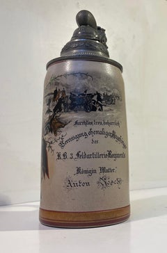Antique Ornamental Münich Bier Stein with Hand-painted WWI Artilleri Scene